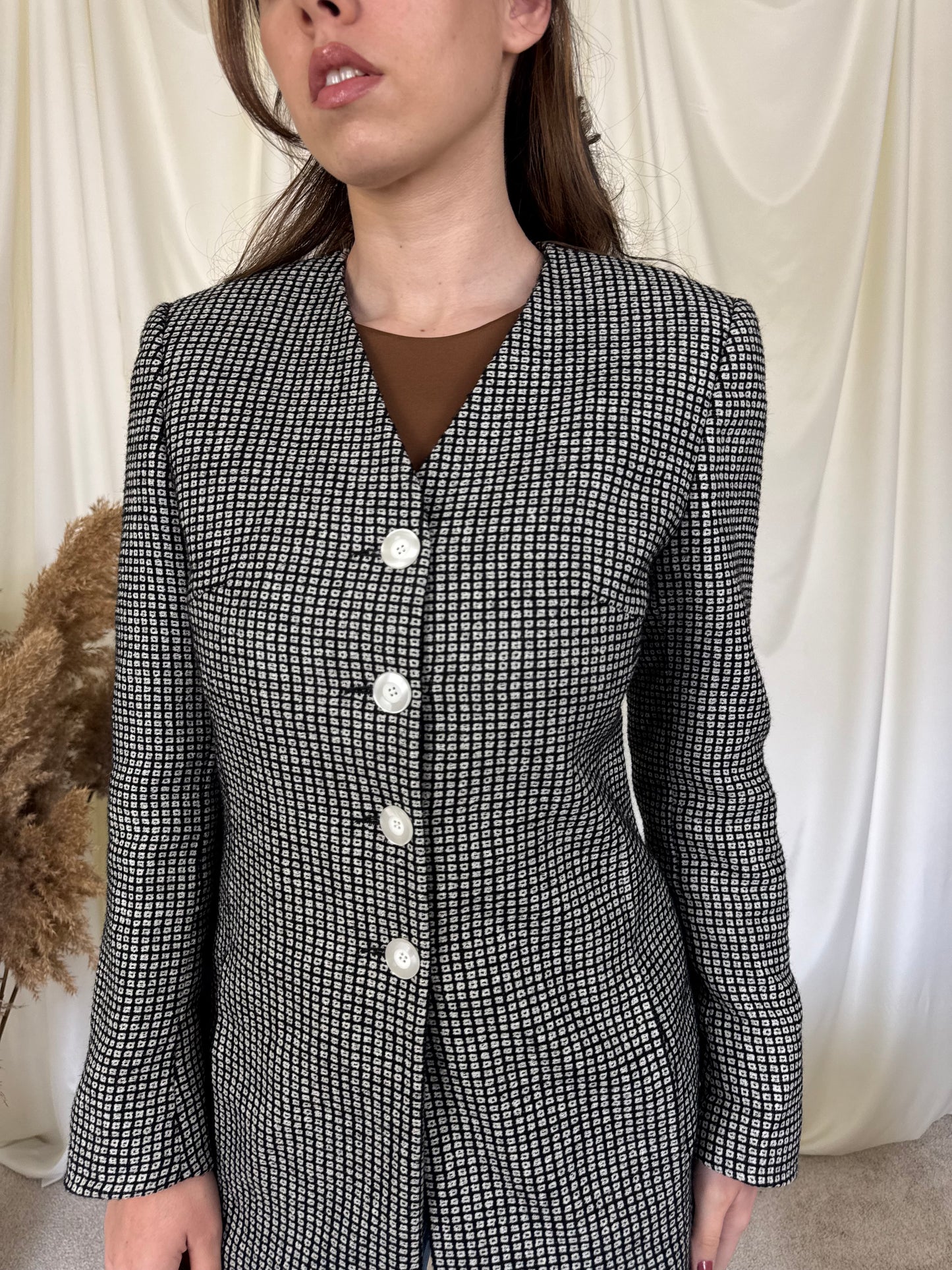 Sacou superb de brand Madeleine din stofă cu print 90% lână (Mărimea 36/S)