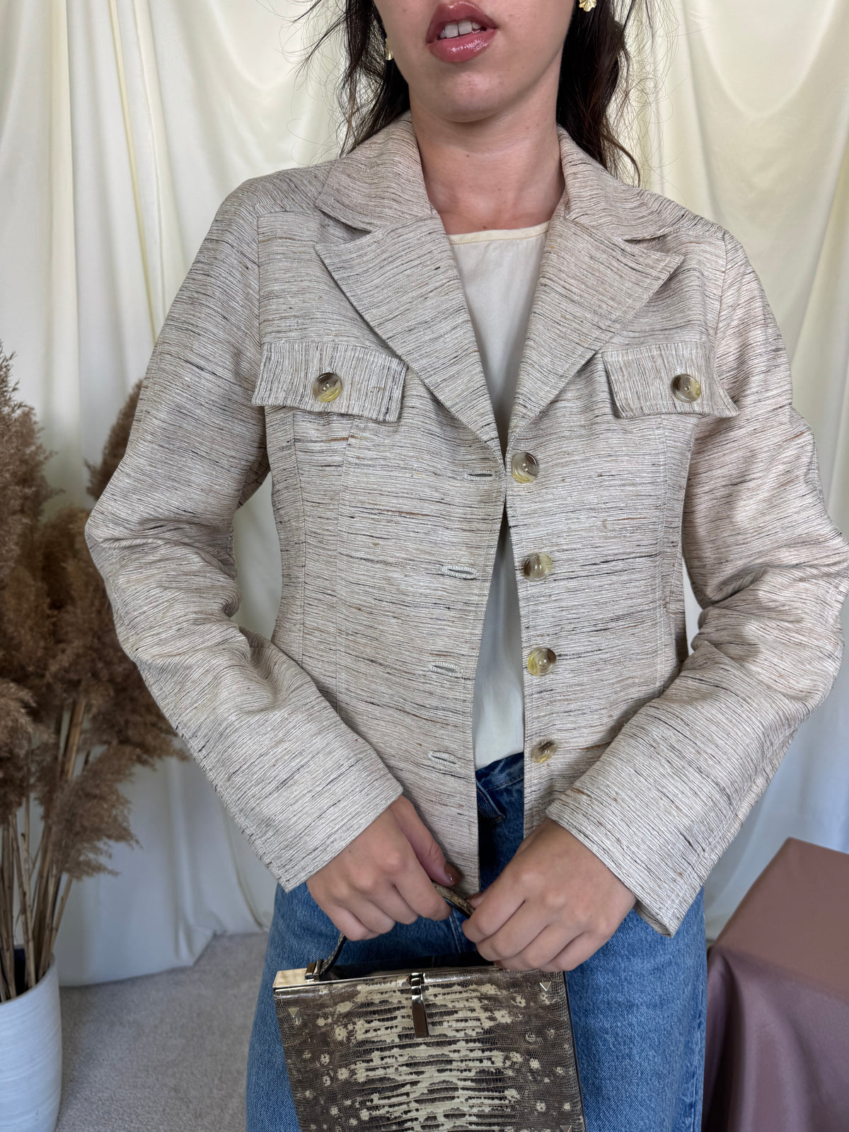 Sacou-jacheta vintage din  100% mătase naturală, bej ( mărimea S/M)