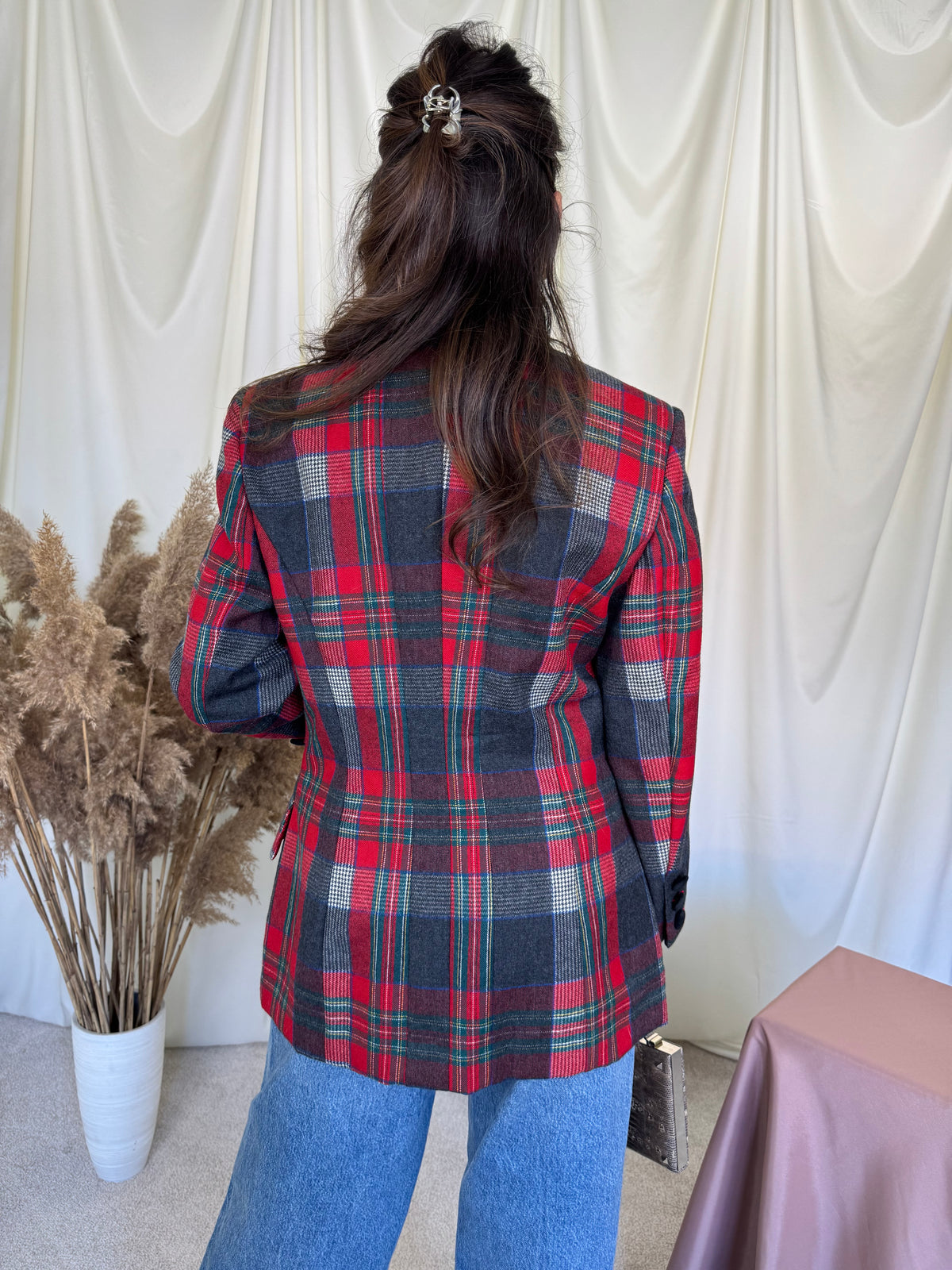 Sacou vintage superbisim din 100% lana, print carouri ( mărimea M)