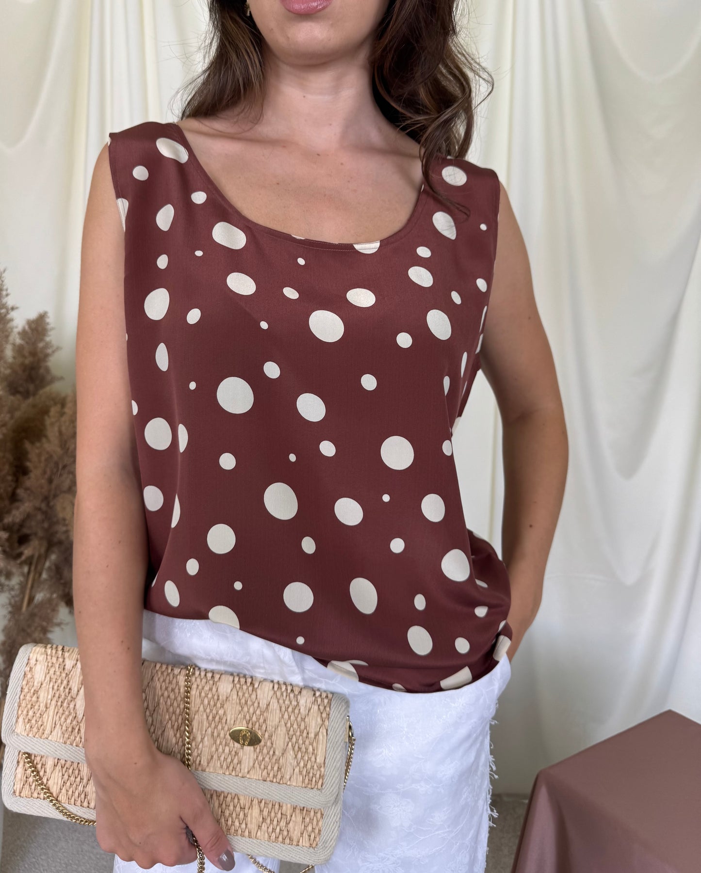 Top vintage cu print buline din 100% mătase ( mărimea L)