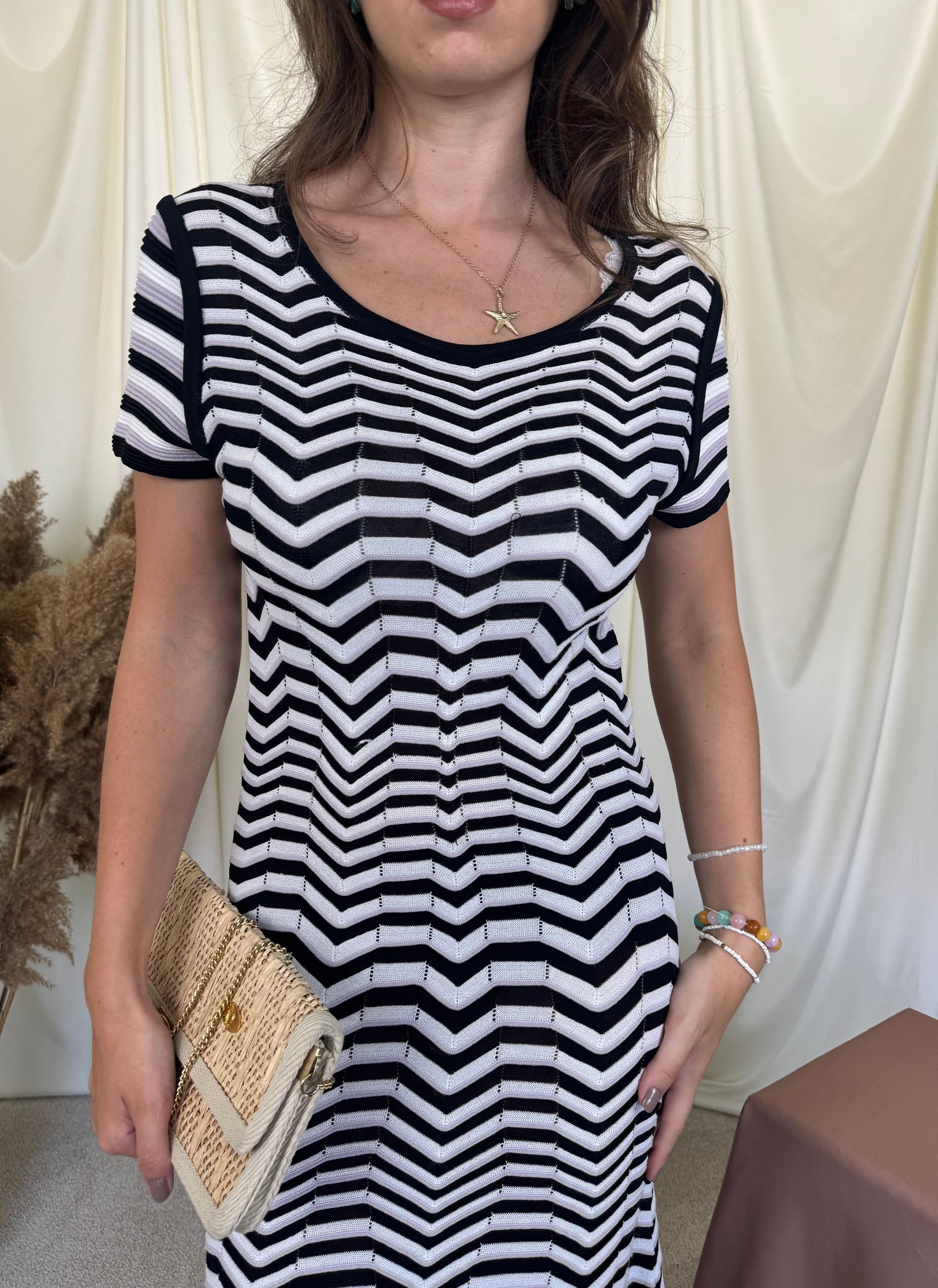 Rochie SAND din tricot de vară, talie marcata ( mărimea S/M)