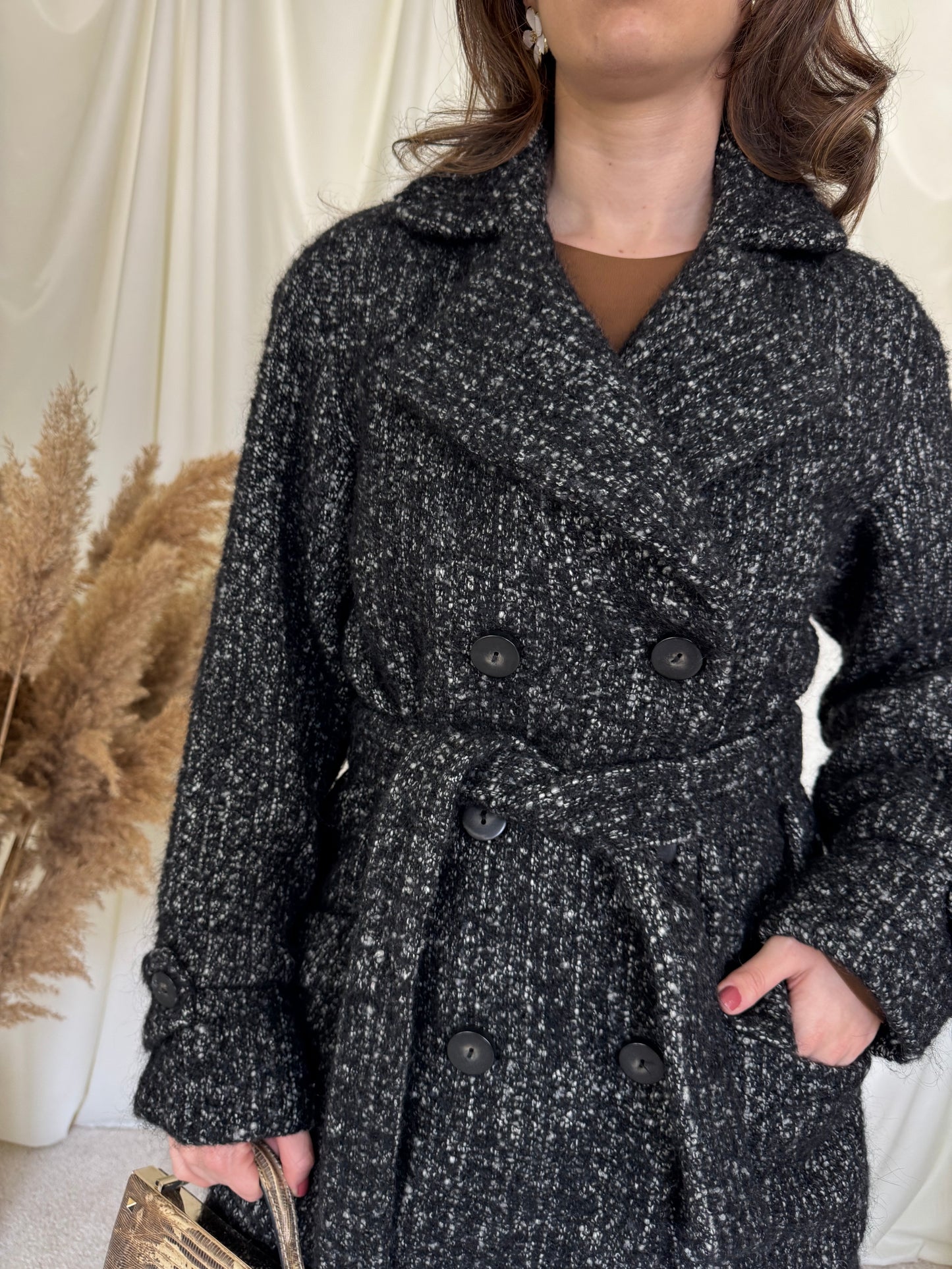 Palton cu cordon din 80% lână, alpaca și mohair ( M)