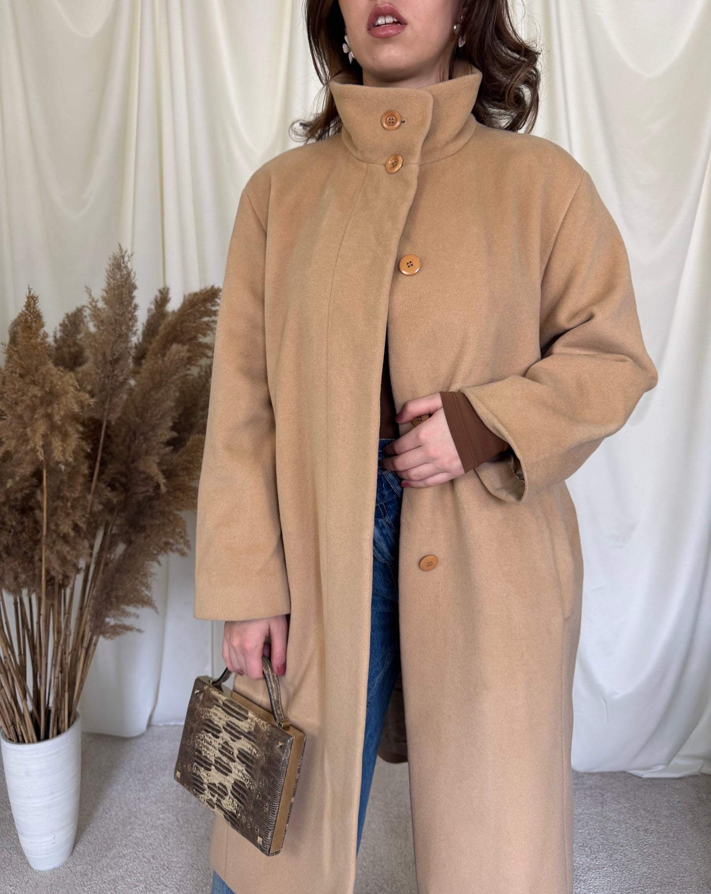 Palton vintage camel din 65% lână și angora, ( L/XL)