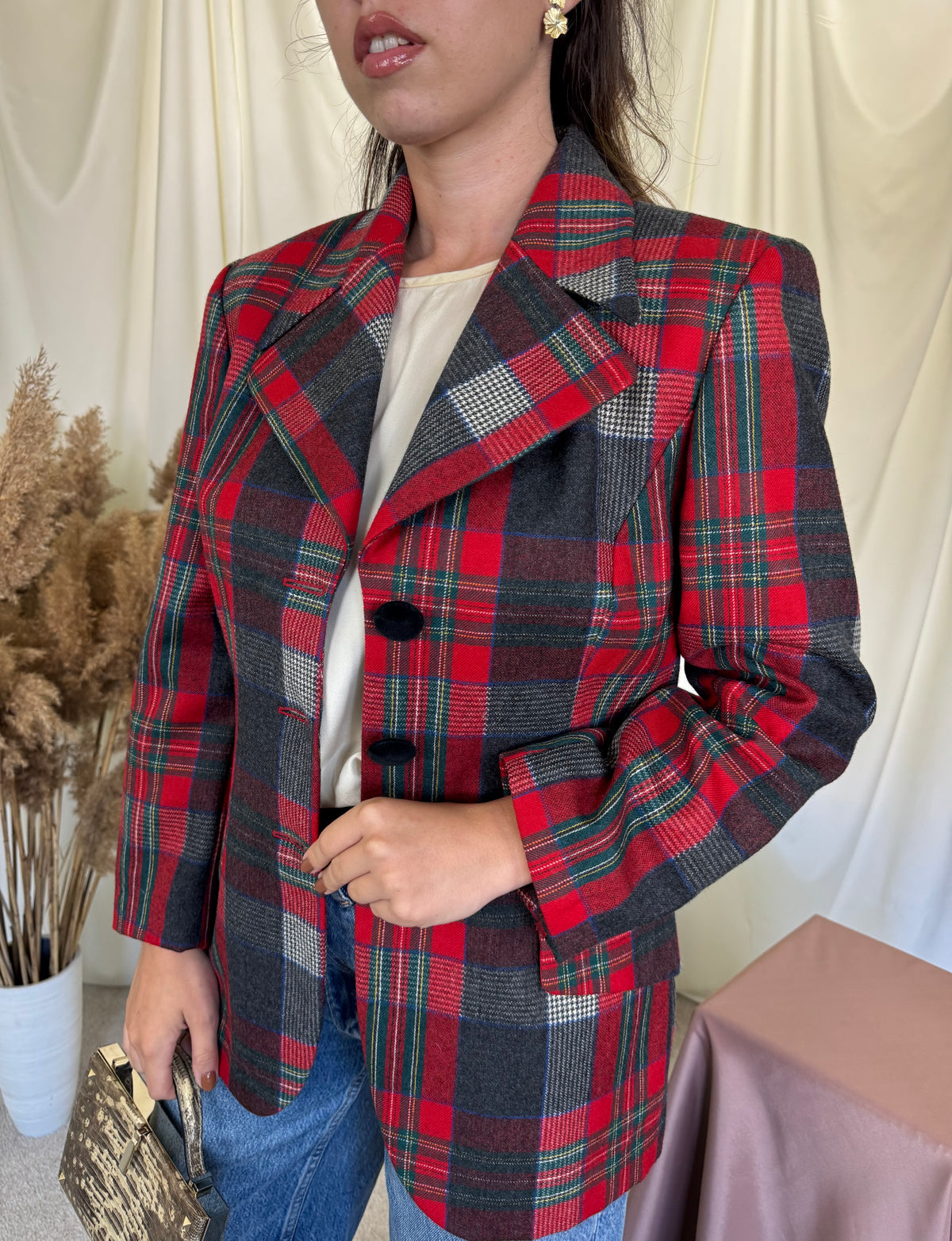 Sacou vintage superbisim din 100% lana, print carouri ( mărimea M)