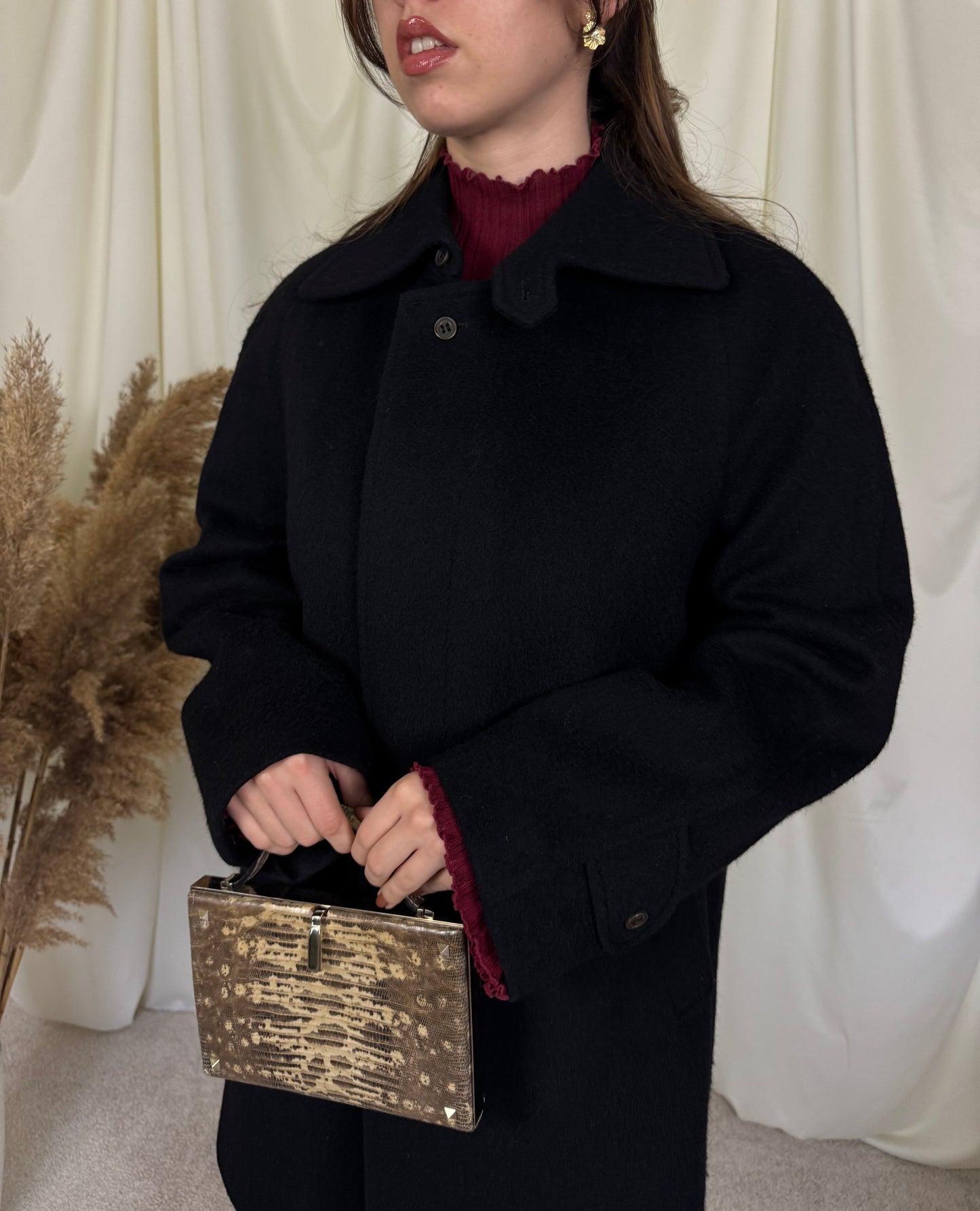 Palton vintage din stofă de lână, minimal, nasturi ascunși, mărimea 40/M-L