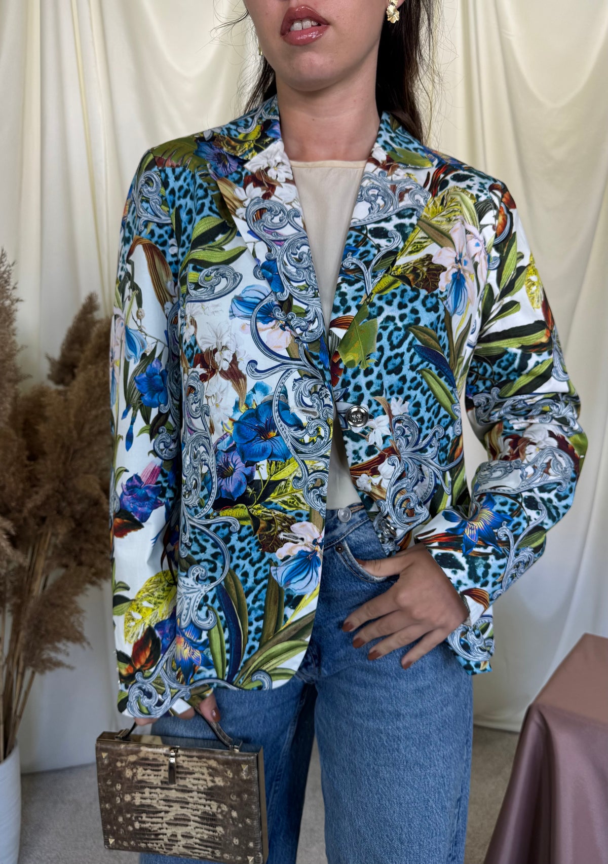 Sacou premium Madeleine din bumbac cu print floral în culori intense ( mărimea L/XL)