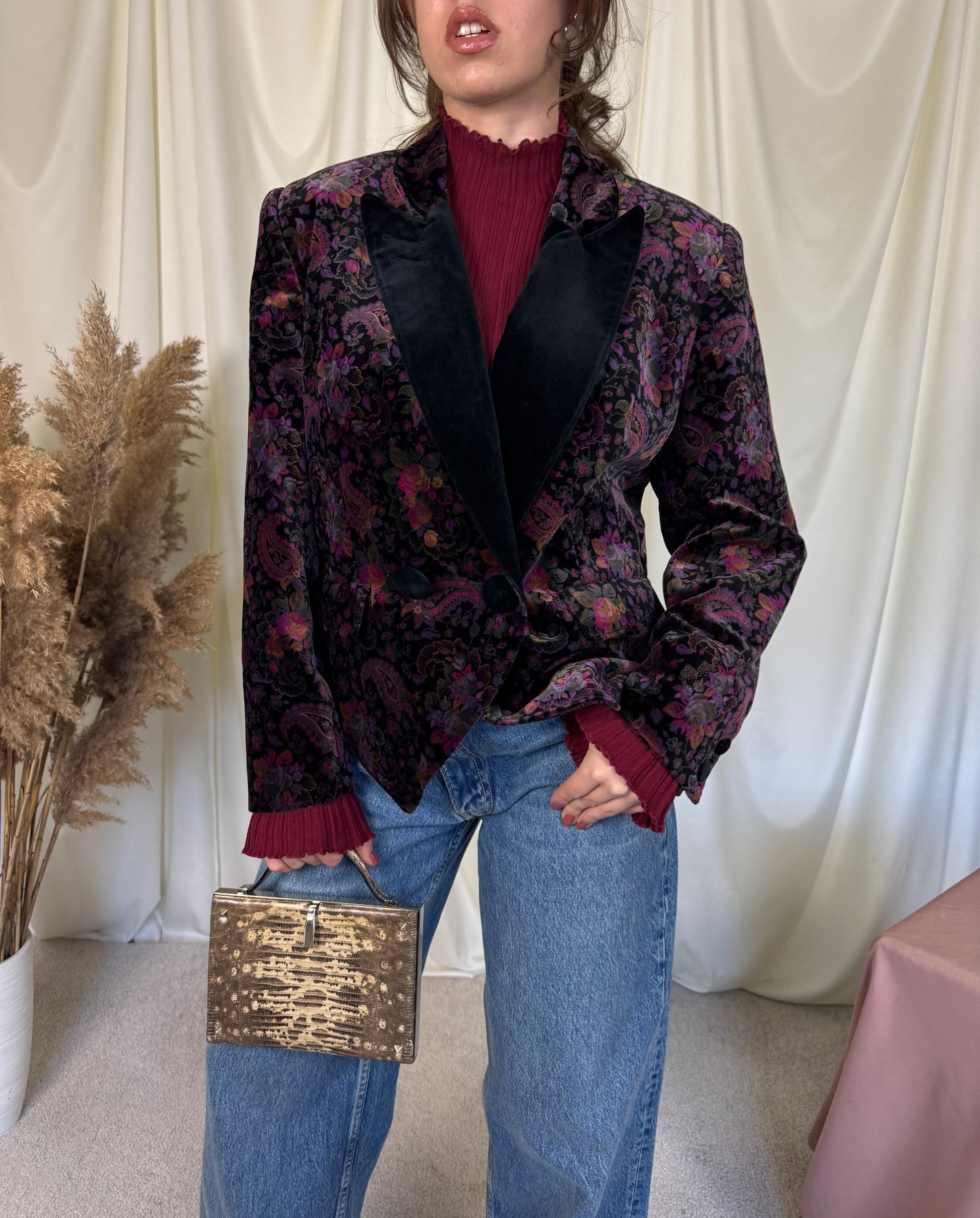 Sacou vintage superb din catifea de bumbac cu print ( M/L)