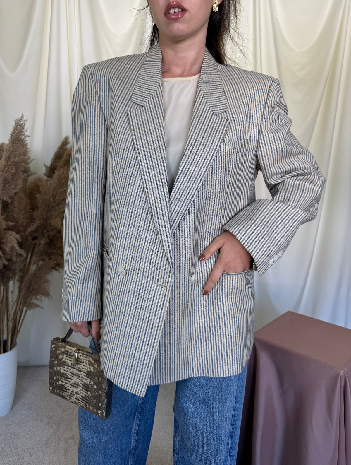 Sacou vintage în croi bărbătesc din stofă premium: lână și mătase naturală ( mărimea M/L)
