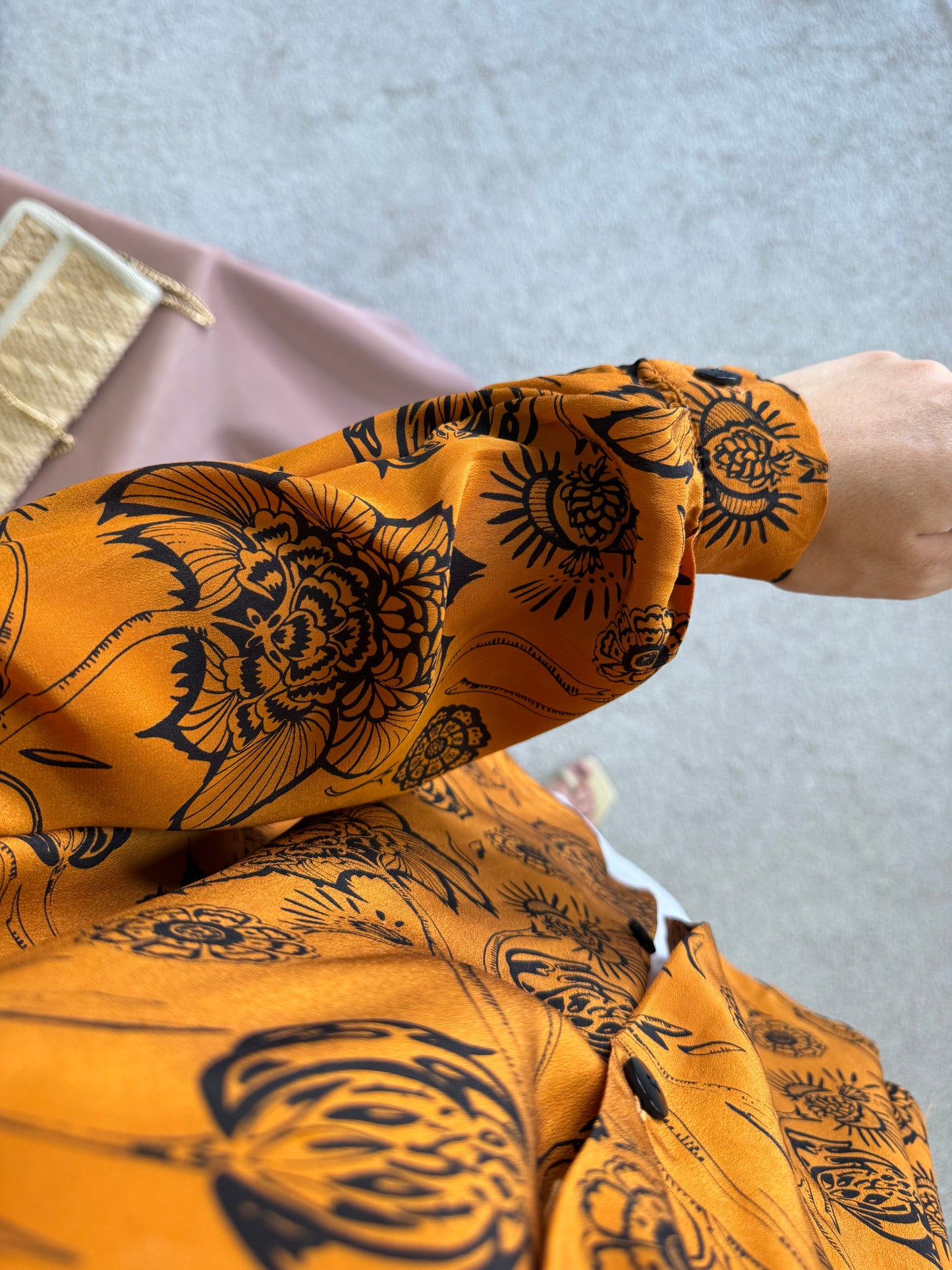 Cămașă vintage din mătase și acetat cu print superb ( mărimea L-XL)