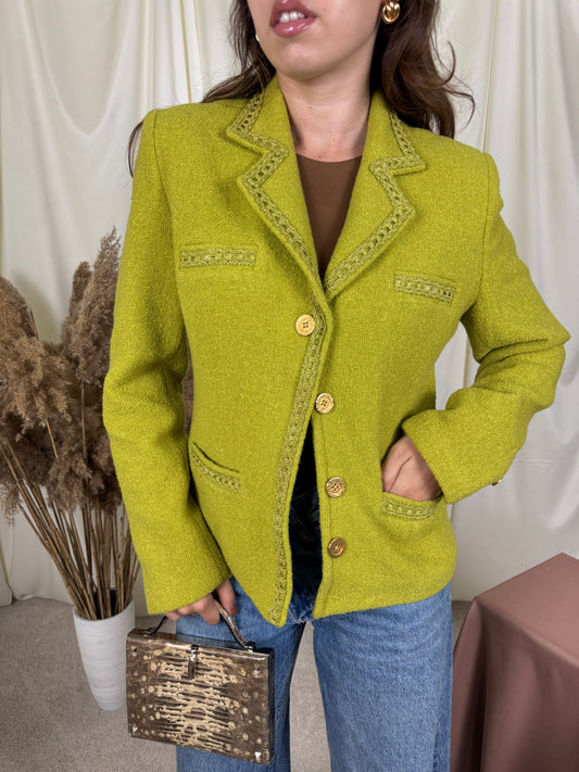 Sacou vintage VERTIGO din tWeed de lana cu nasturi metalici aurii ( mărimea M)