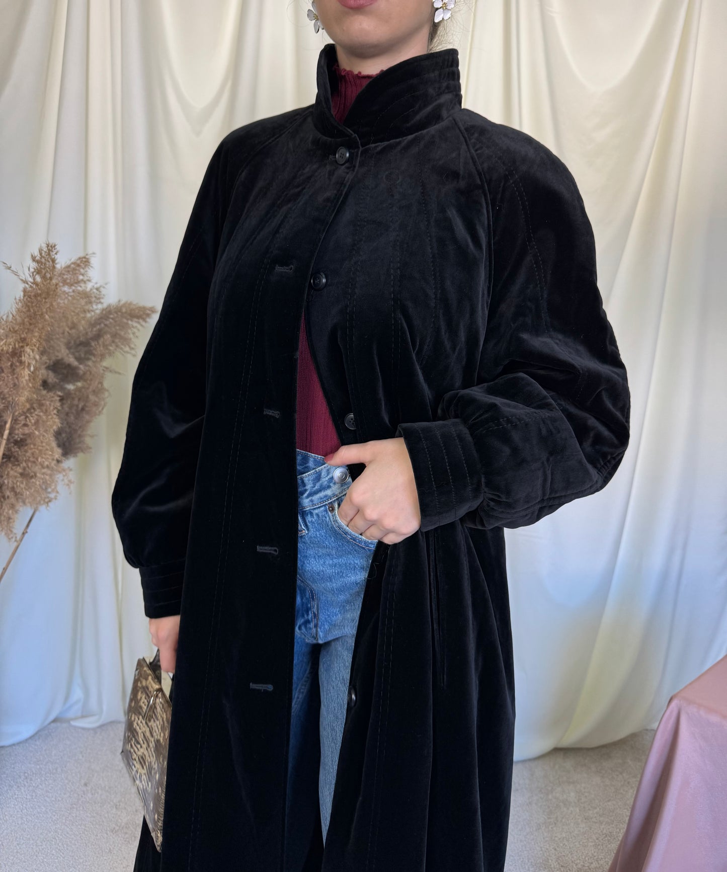 Palton vintage din catifea neagră 100% bumbac (mărimea L)