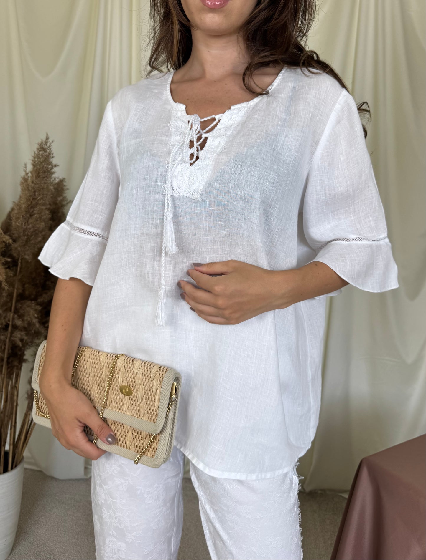 Cămașă Benetton din in cu broderie ( mărimea M/L)