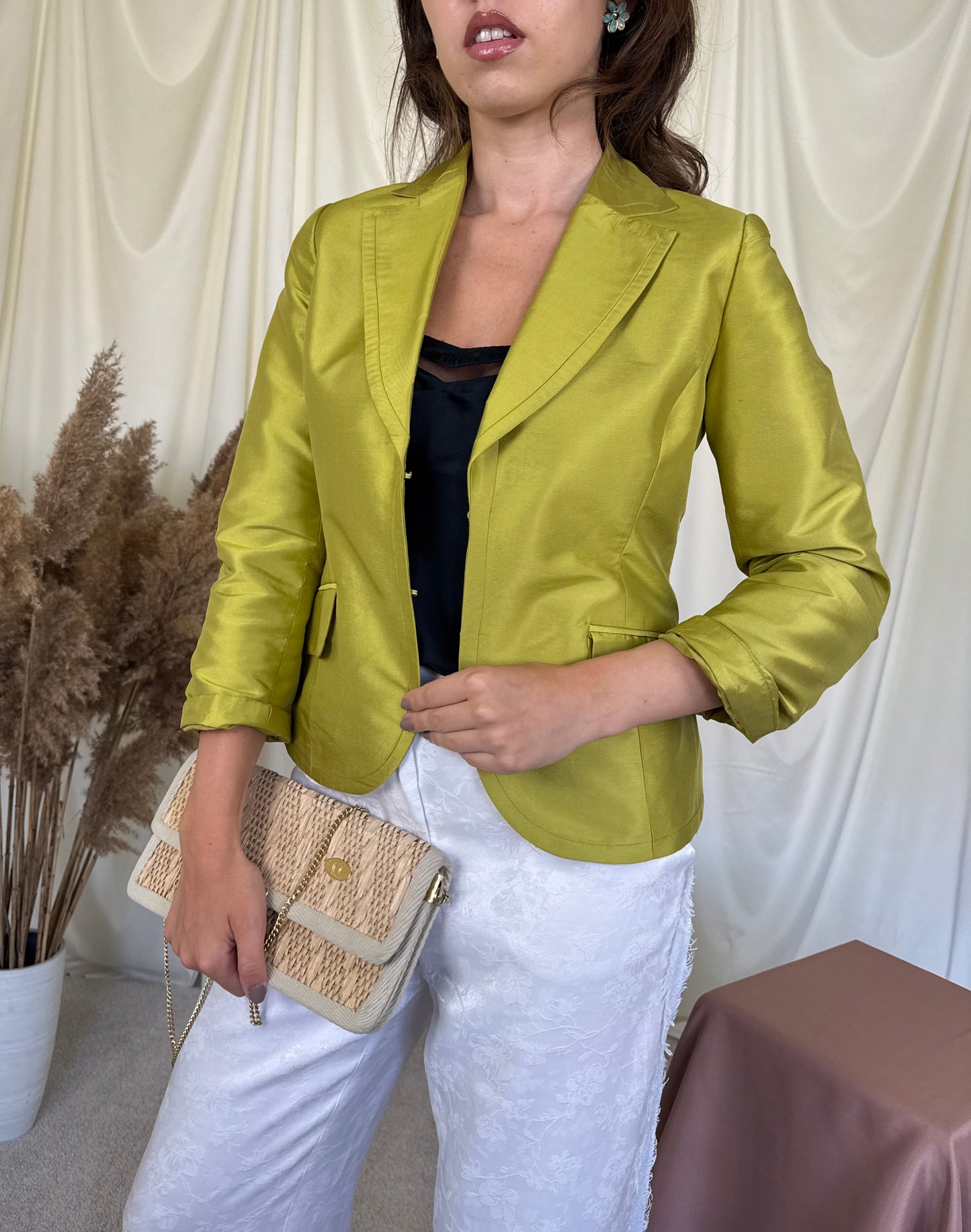 Sacou din mătase naturală cu mâneci 3/4, talie cambrata - H&M 
(Mărimea XS)
