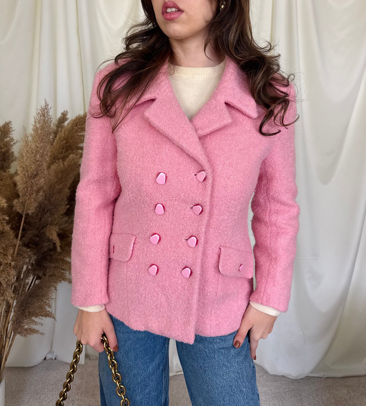 Piesa vintage Escada babypink 80% lână tip boucle. Mărimea 40/M