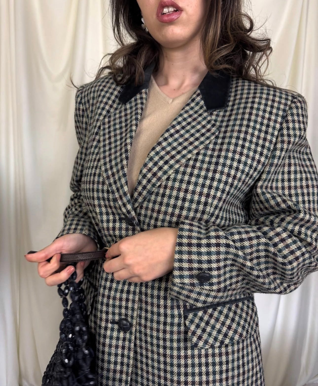 Sacou vintage cu rever din catifea( M oversized)