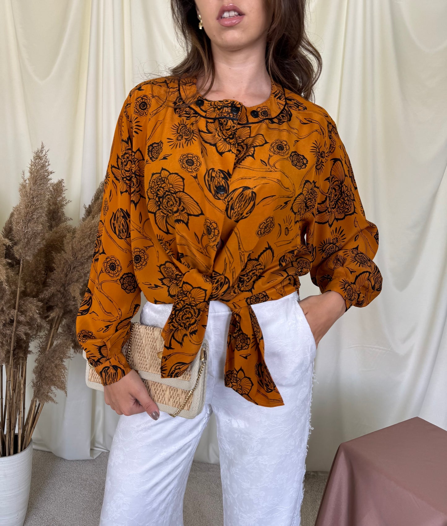 Cămașă vintage din mătase și acetat cu print superb ( mărimea L-XL)