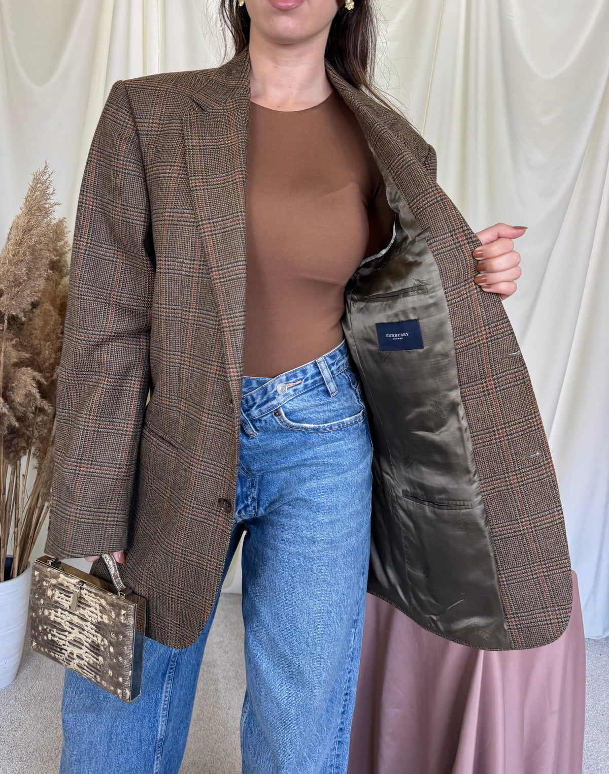 Sacou luxury BURBERRY din stofă premium 100% lână cu print carouri ( mărimea L/XL)