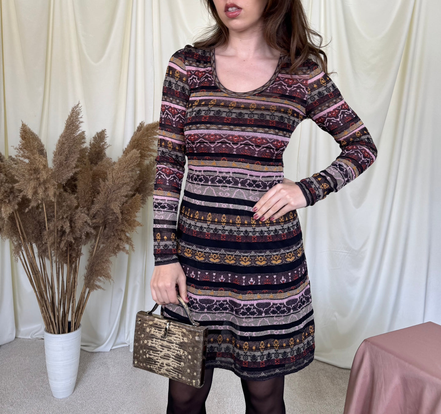 Rochie luxury MISSONI cu talie marcată și furou 
(Mărimea S)
