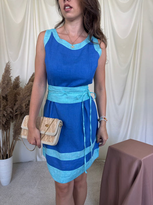Back in stock! Rochie Made in italy din 100% in cu centura pentru ajustare, print albastru ( mărimea S- s/m)