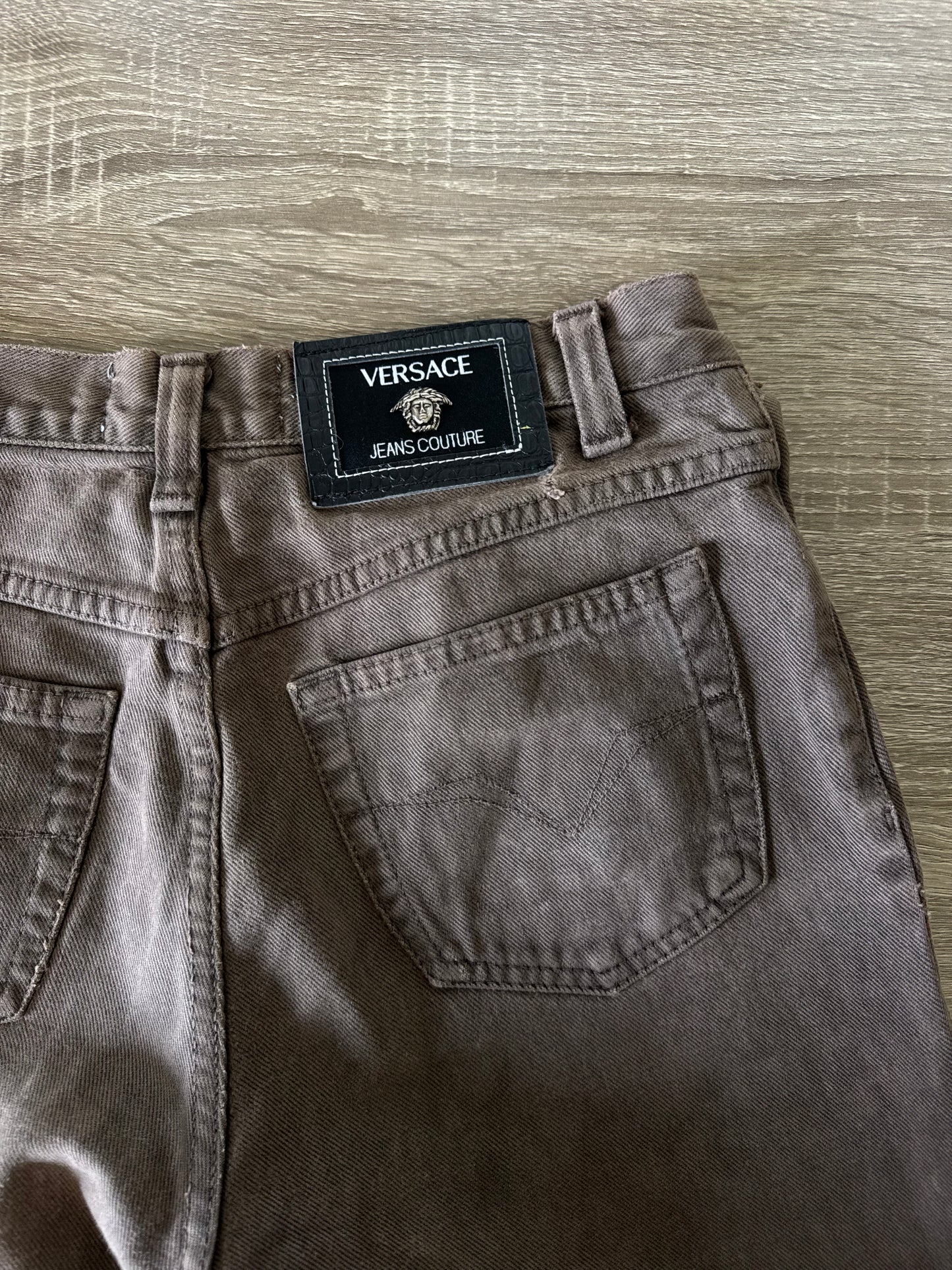 Blug vintage VERSACE cu talie înaltă, denim din bumbac ( XS/S)