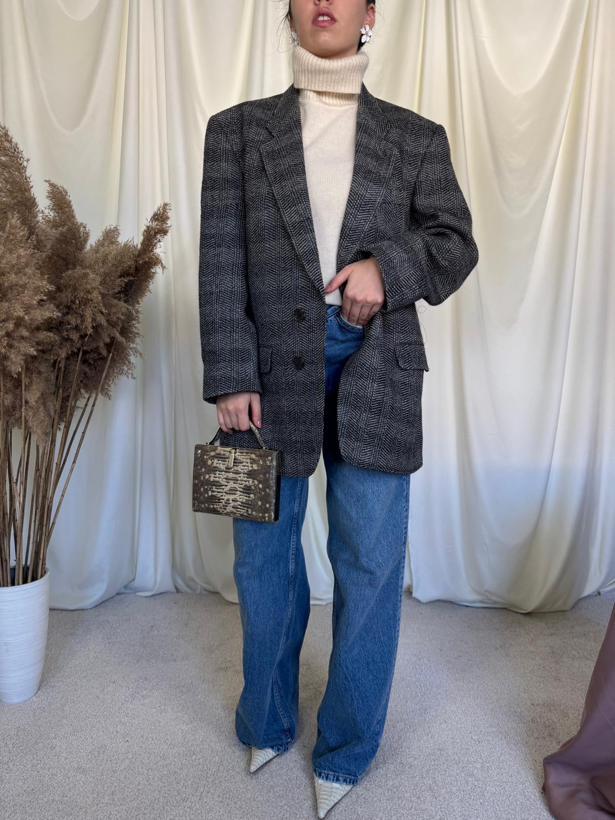 Sacou vintage YSL din stofă de lână groasă (mărimea L)