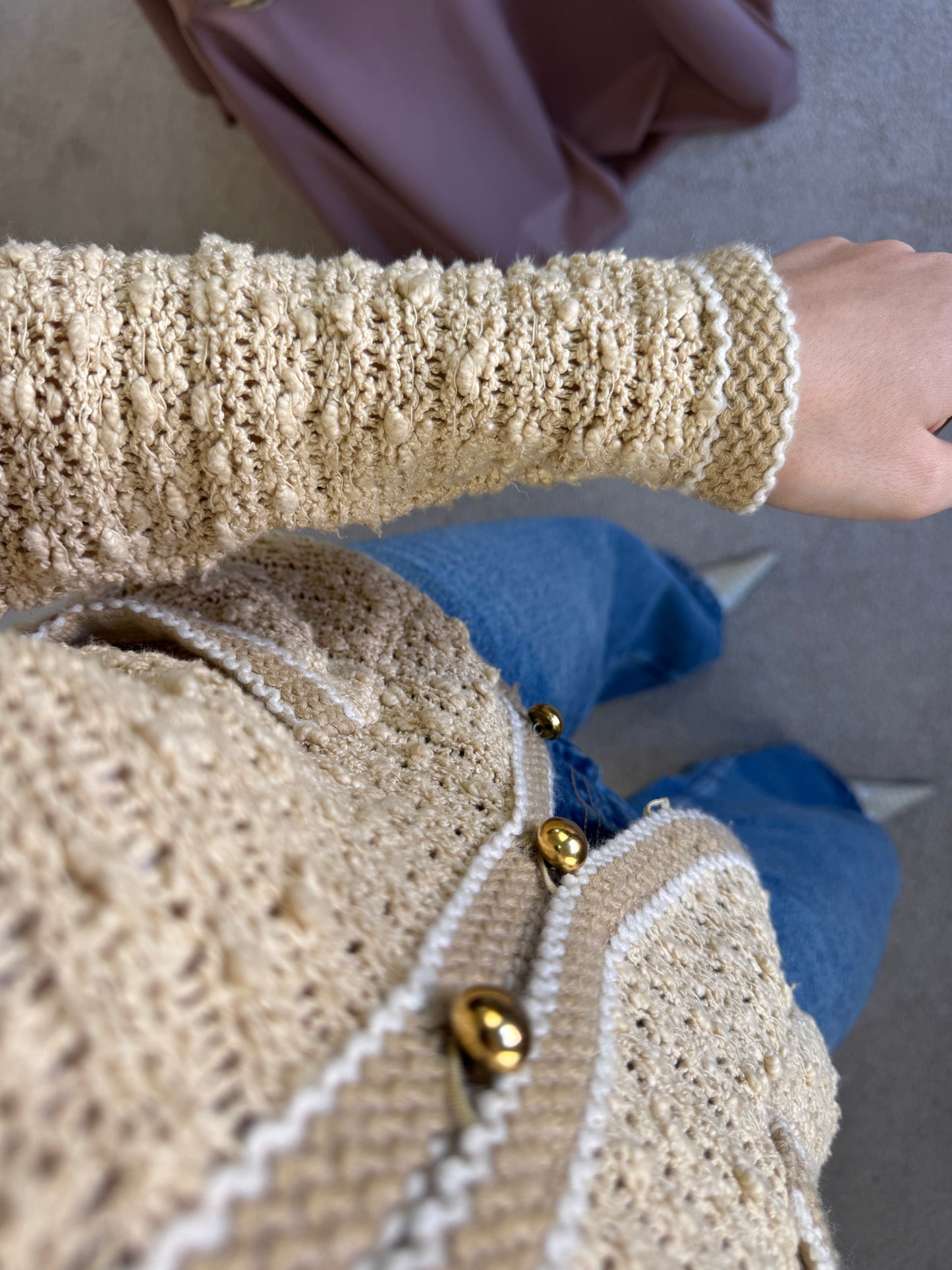 Cardigan superb vintage din bumbac și lână (mărimea S) stil chanel