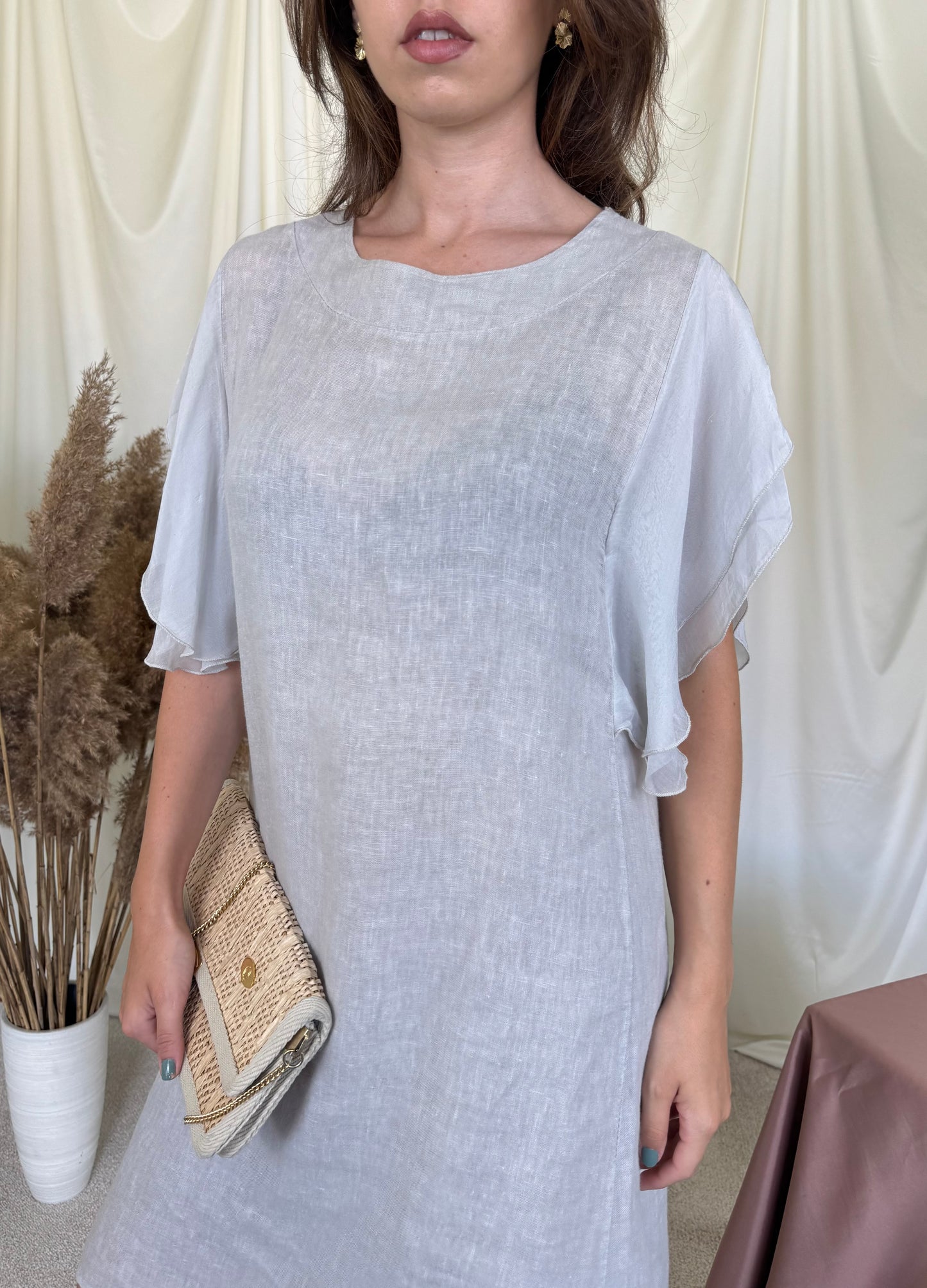 Rochie de vară din in și mătase naturală, made in italy 
(Mărimea M/L)