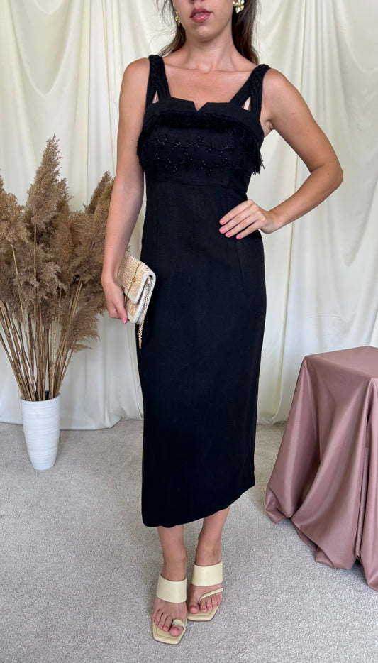 Rochie vintage cu aplicații și broderie, talie super marcata ( mărimea XS/S)