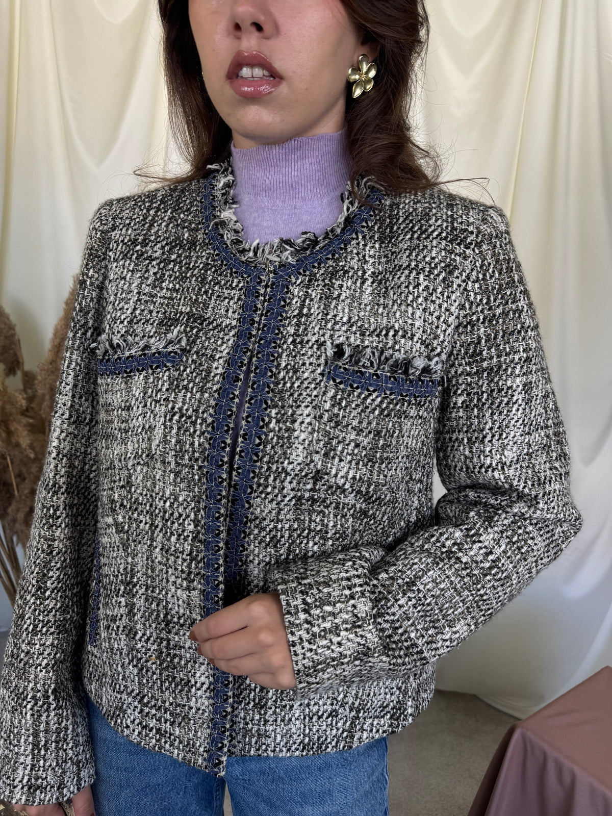 Sacou - jacheta din tweed de bumbac( mărimea M/L )