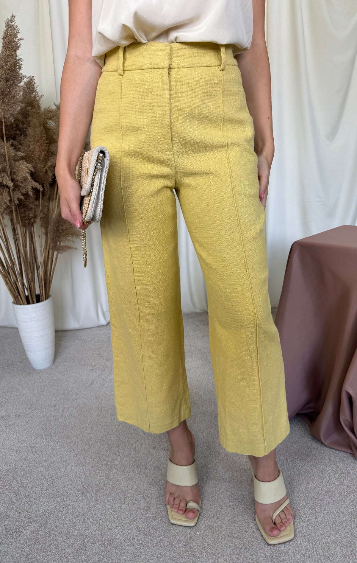 Pantalon Sezane cu talie înaltă din bumbac și in ( mărimea S)
