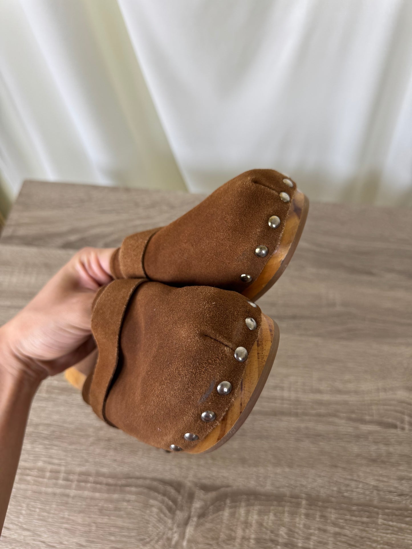 Saboți de vară STEFANEL din piele naturală și lemn, mărimea 39