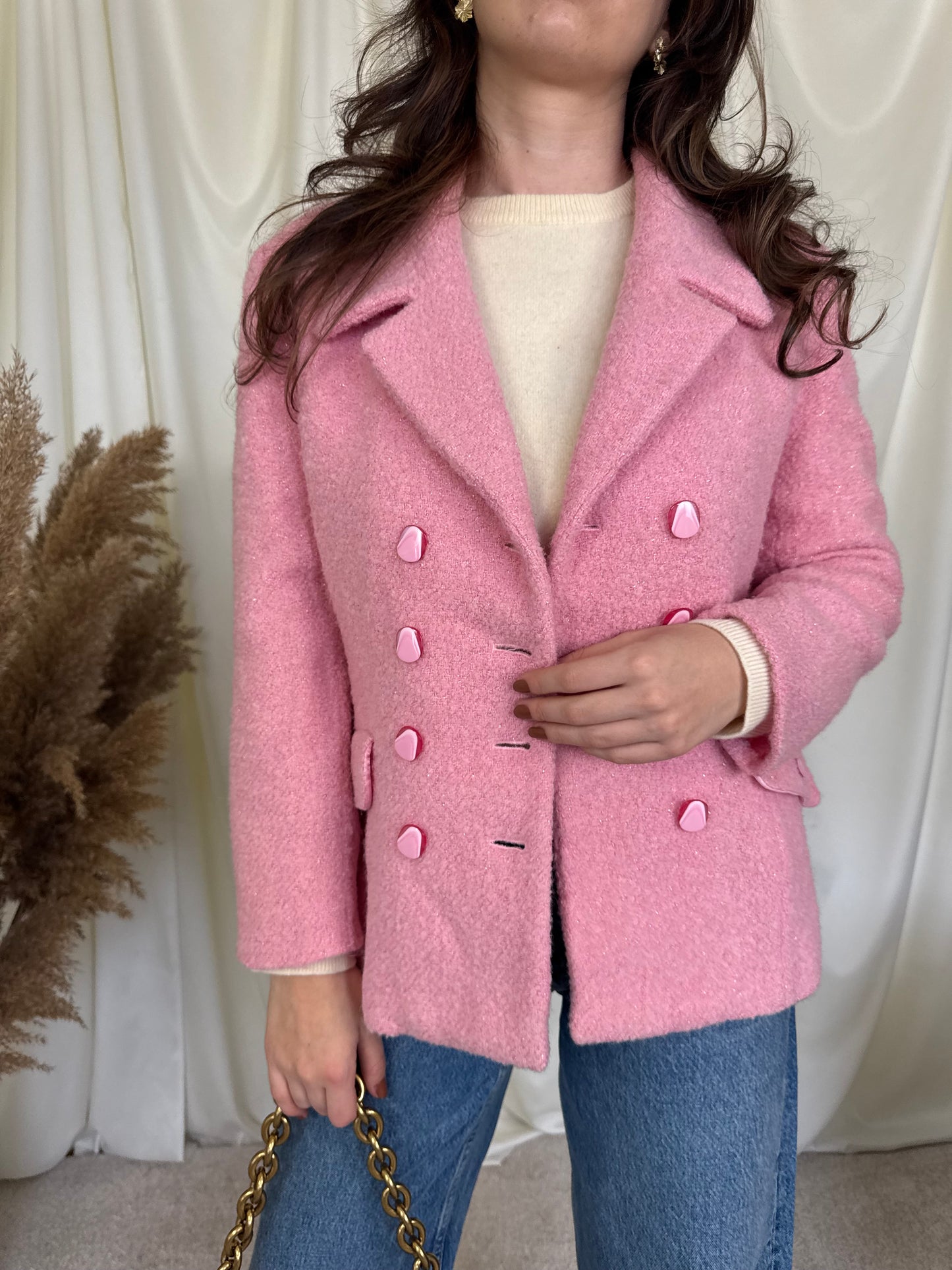 Piesa vintage Escada babypink 80% lână tip boucle. Mărimea 40/M