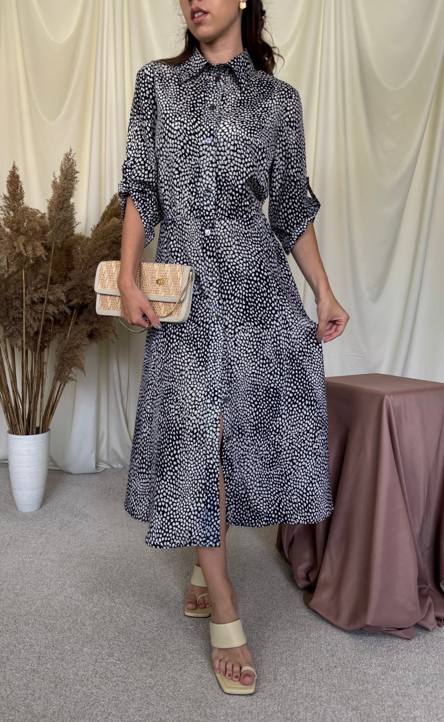 Rochie maxi premium Madeleine din mătase și bumbac cu print și talie elastică ( mărimea L)