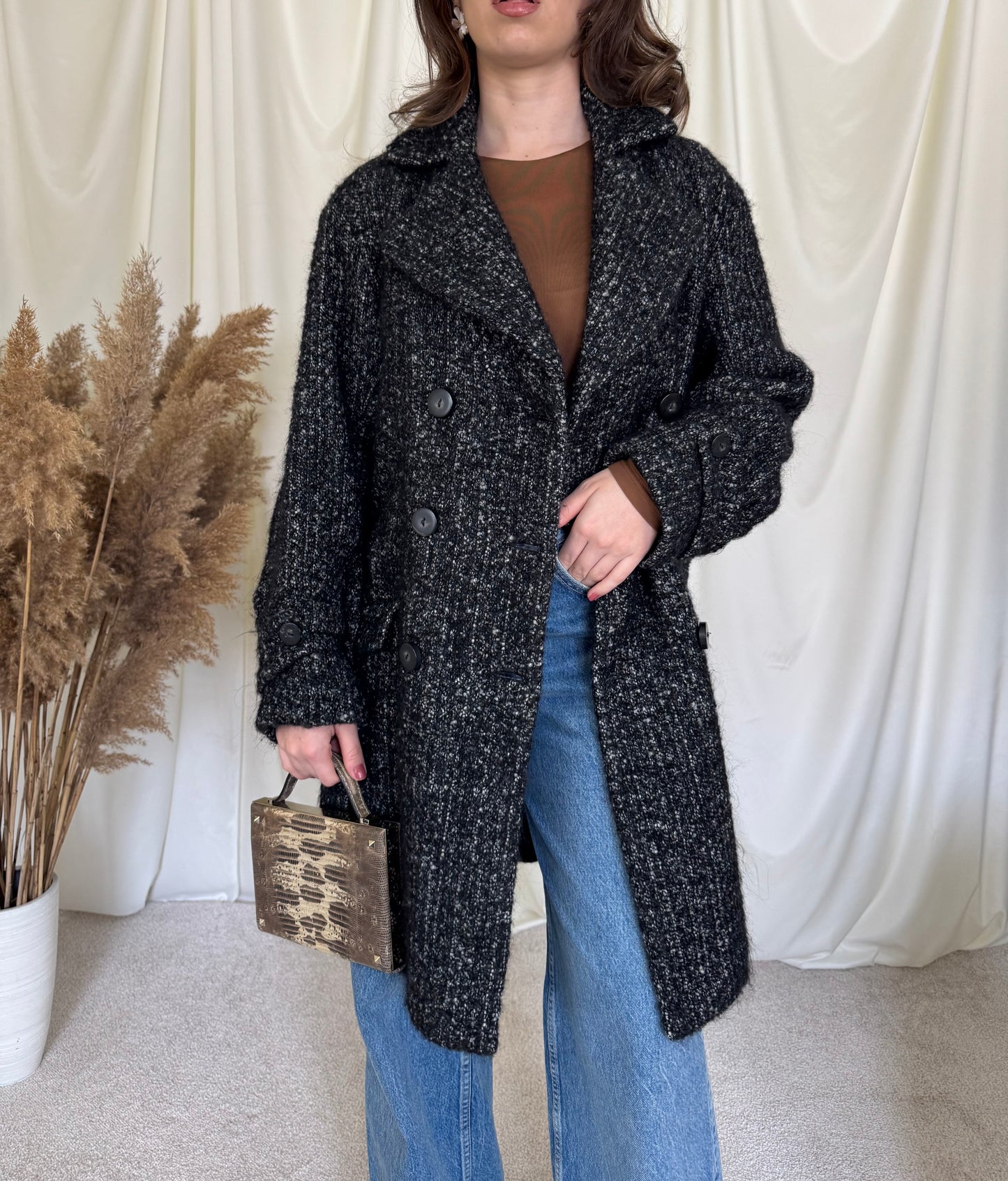 Palton cu cordon din 80% lână, alpaca și mohair ( M)