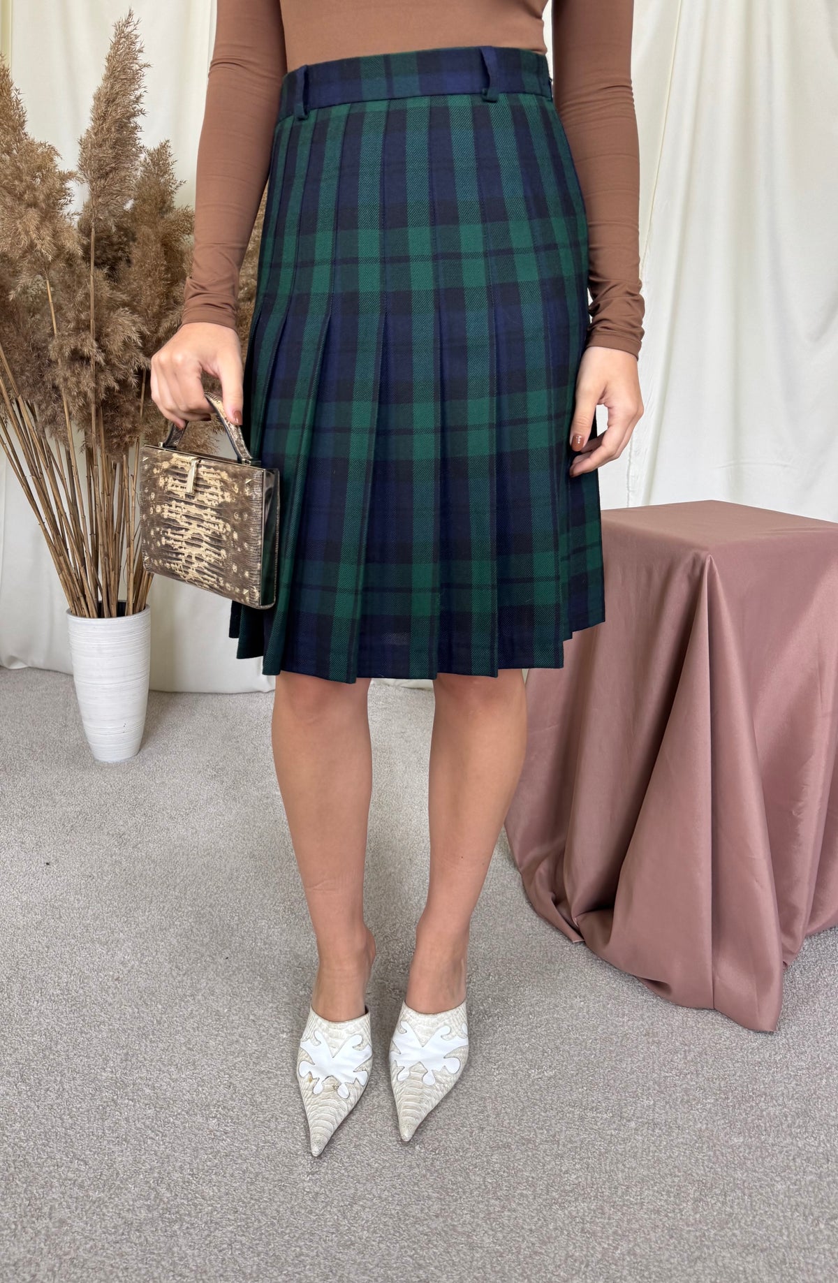 Fustă vintage din lana cu print tartan din 100% lână( mărimea S)