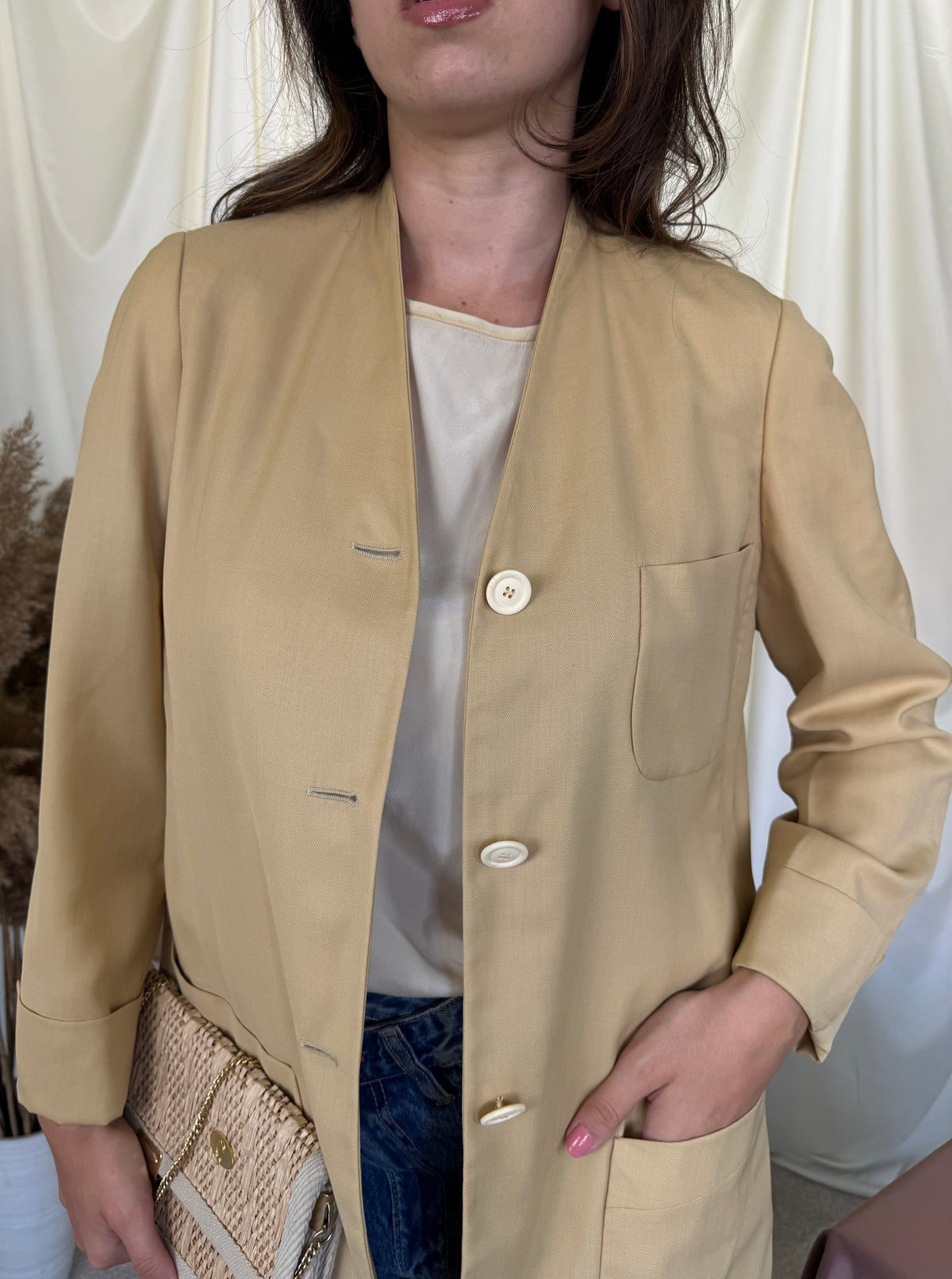 Sacou-jacheta luxury JIL SANDER din stofă premium de mătase și lână, fit lejer ( mărimea M-M/L)