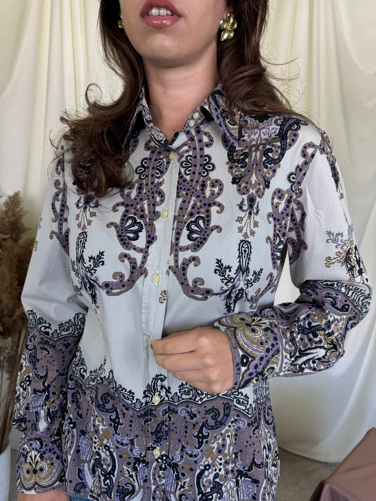 Cămașă luxury ETRO din bumbac cu nasturi inscripționați și print specific brandului ( mărimea M/L)