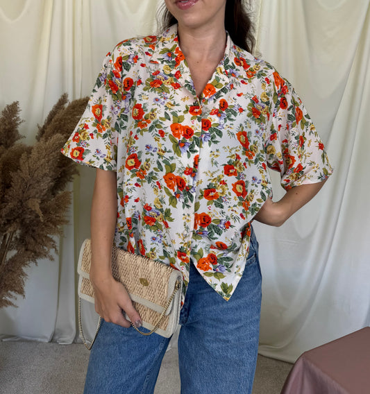 Cămașă vintage din 100% mătase naturală cu print floral, Alta Moda 
(Mărimea M/L)