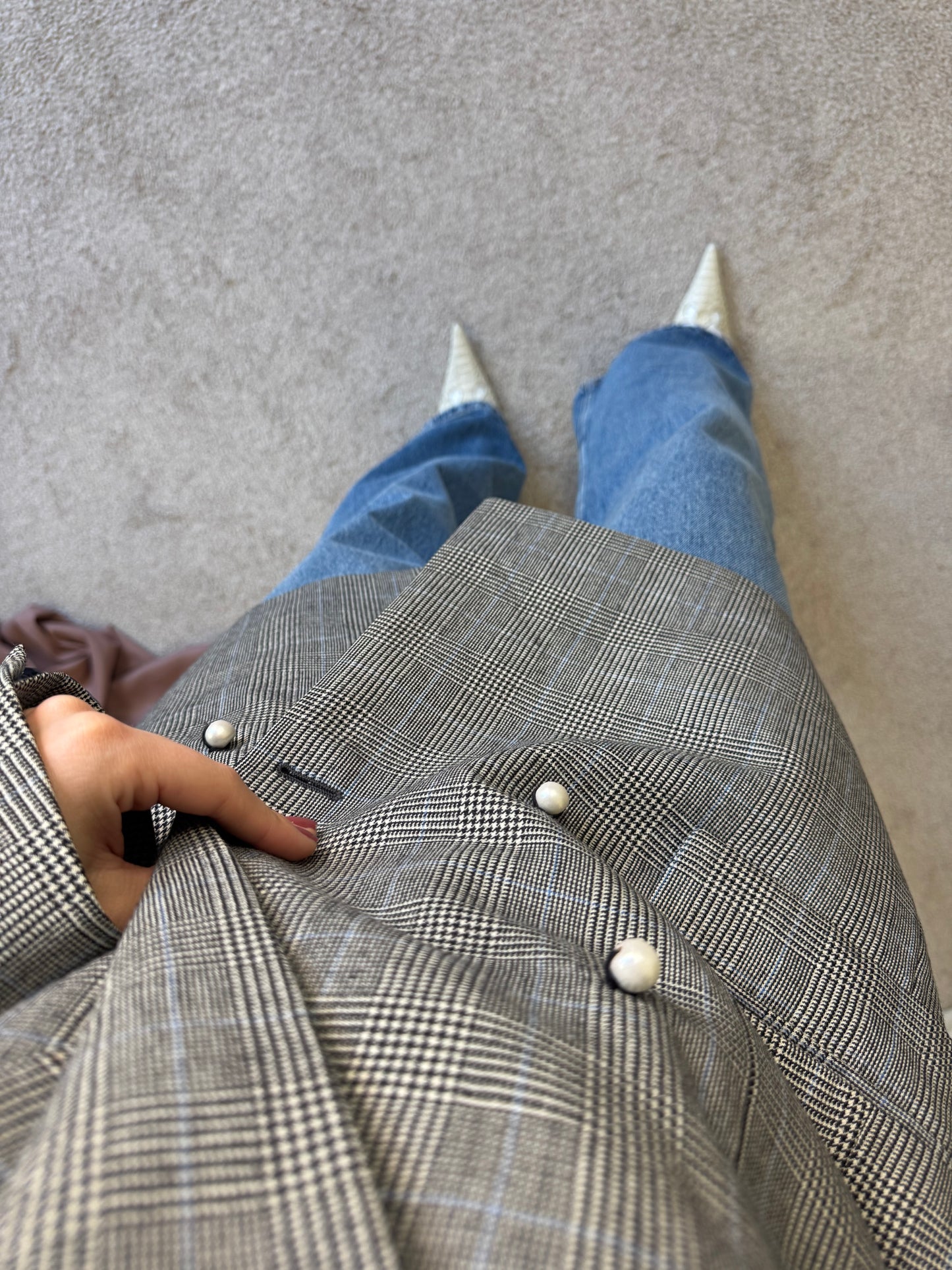 Sacou vintage superb din stofă de lână cu nasturi perla ( mărimea L!