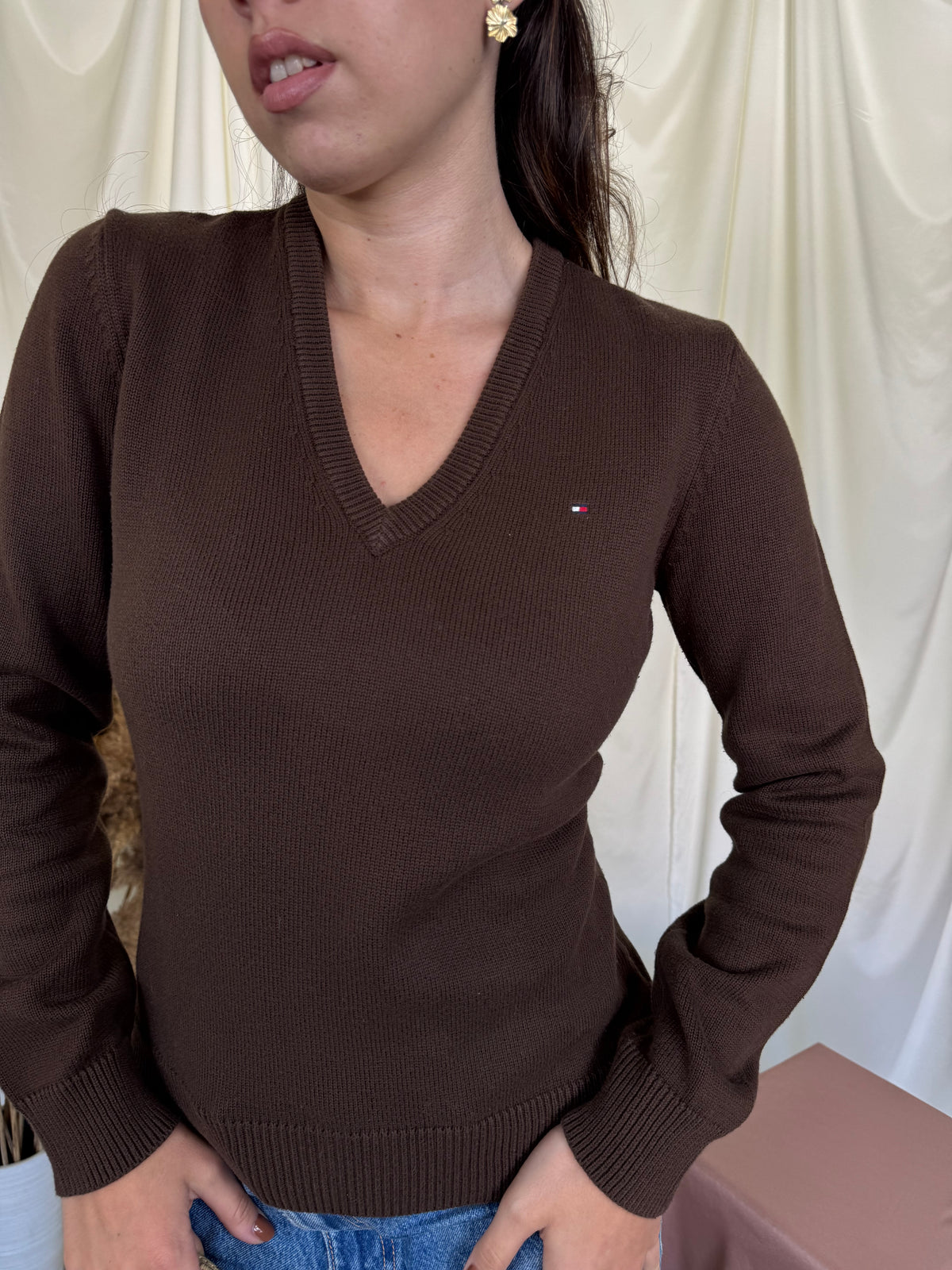 Bluză Tommy Hilfiger din 100% bumbac, maro( mărimea S/M)