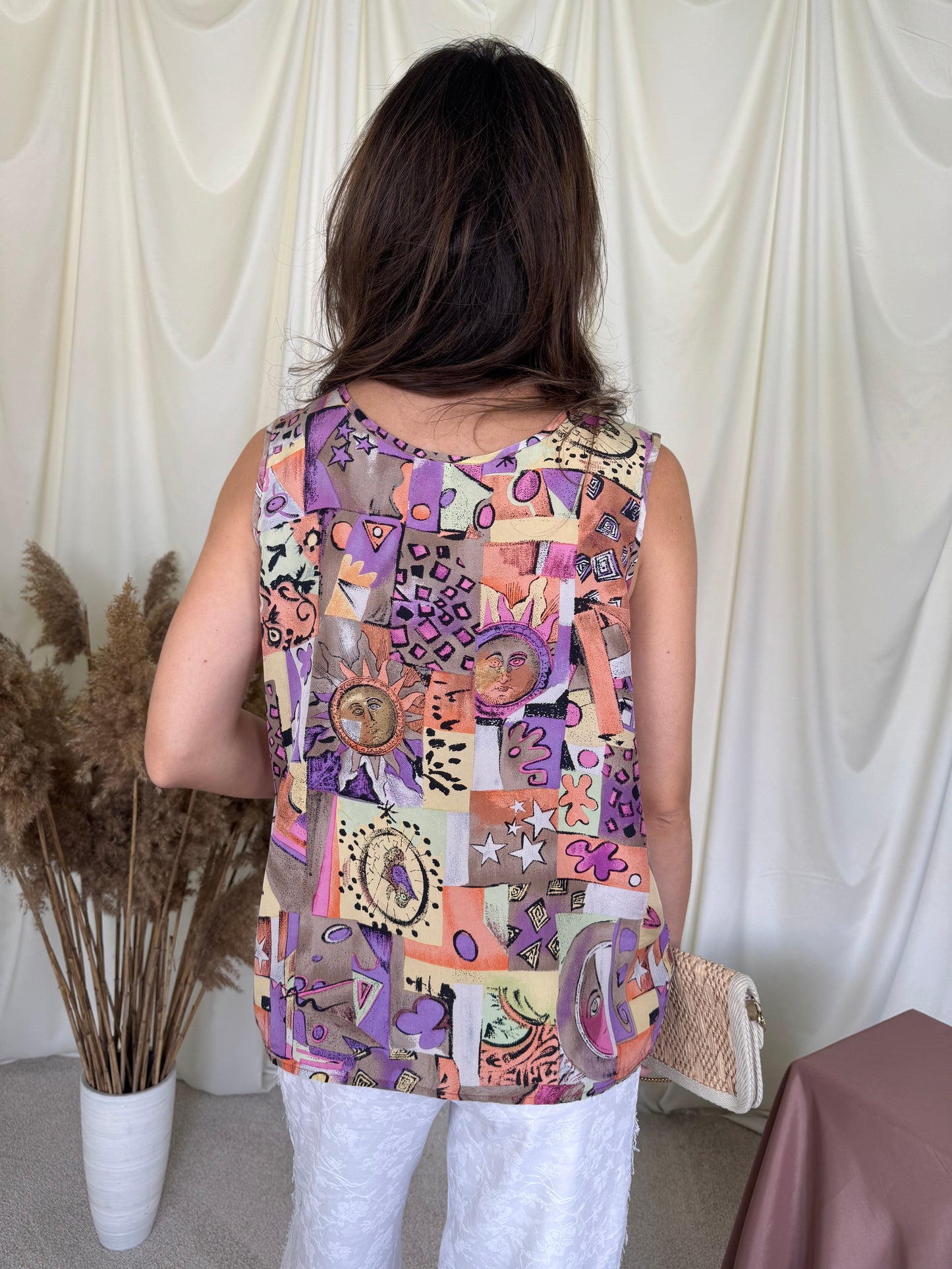 Top vintage Marco din mătase naturala cu print ( mărimea M/L )