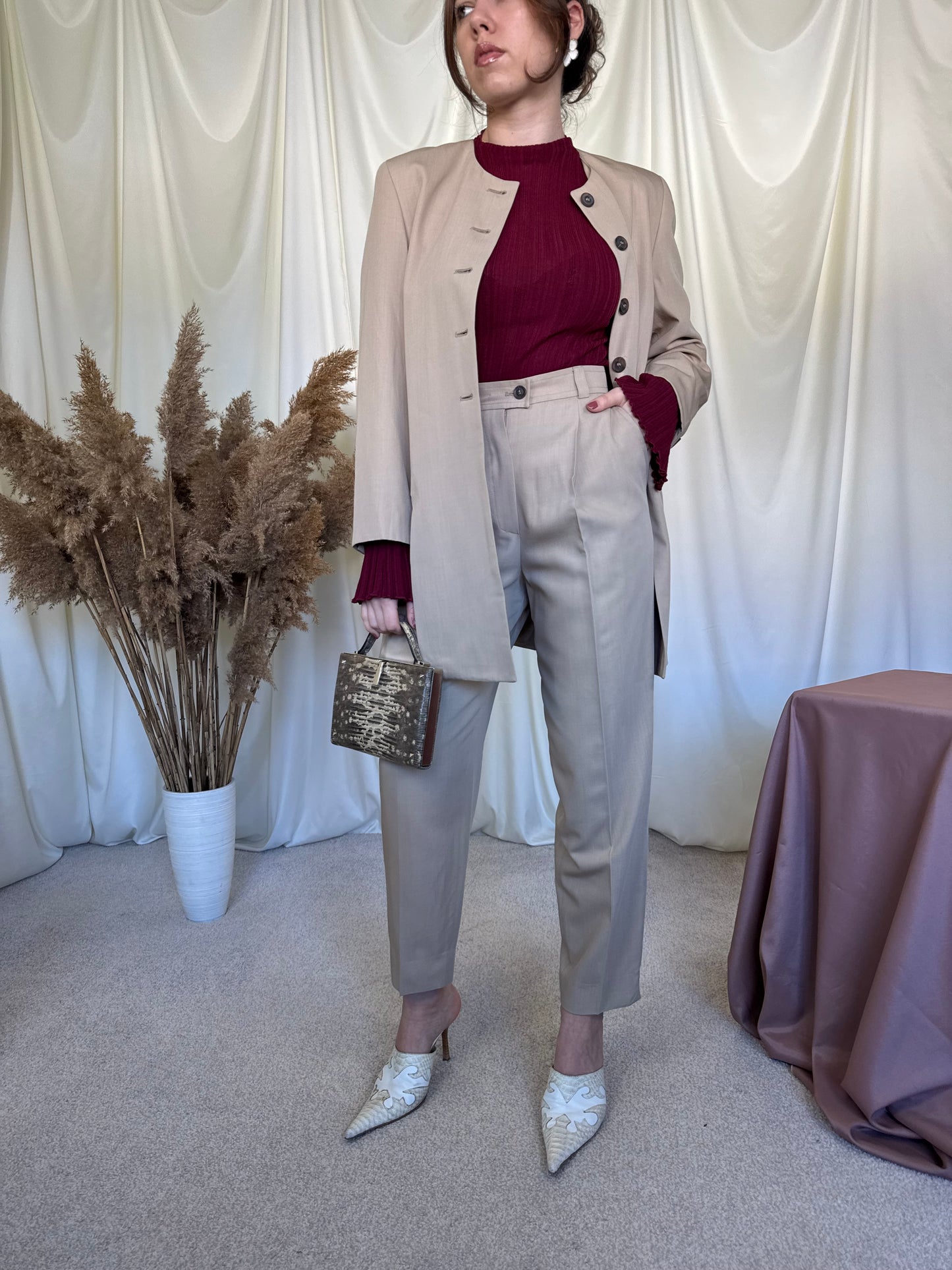 (BACK IN STOCK) Sacou vintage + pantalon cu talie înaltă ( S)