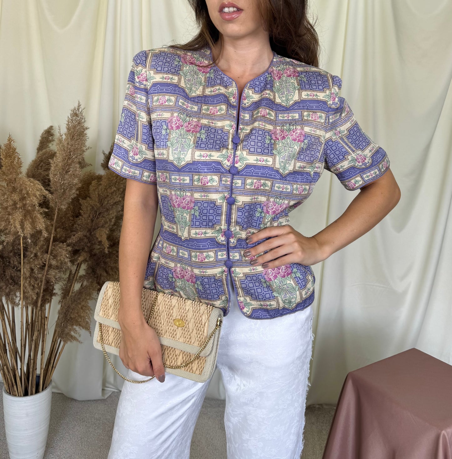 Sacou vintage din 100% mătase naturală cu print superb ( mărimea M)