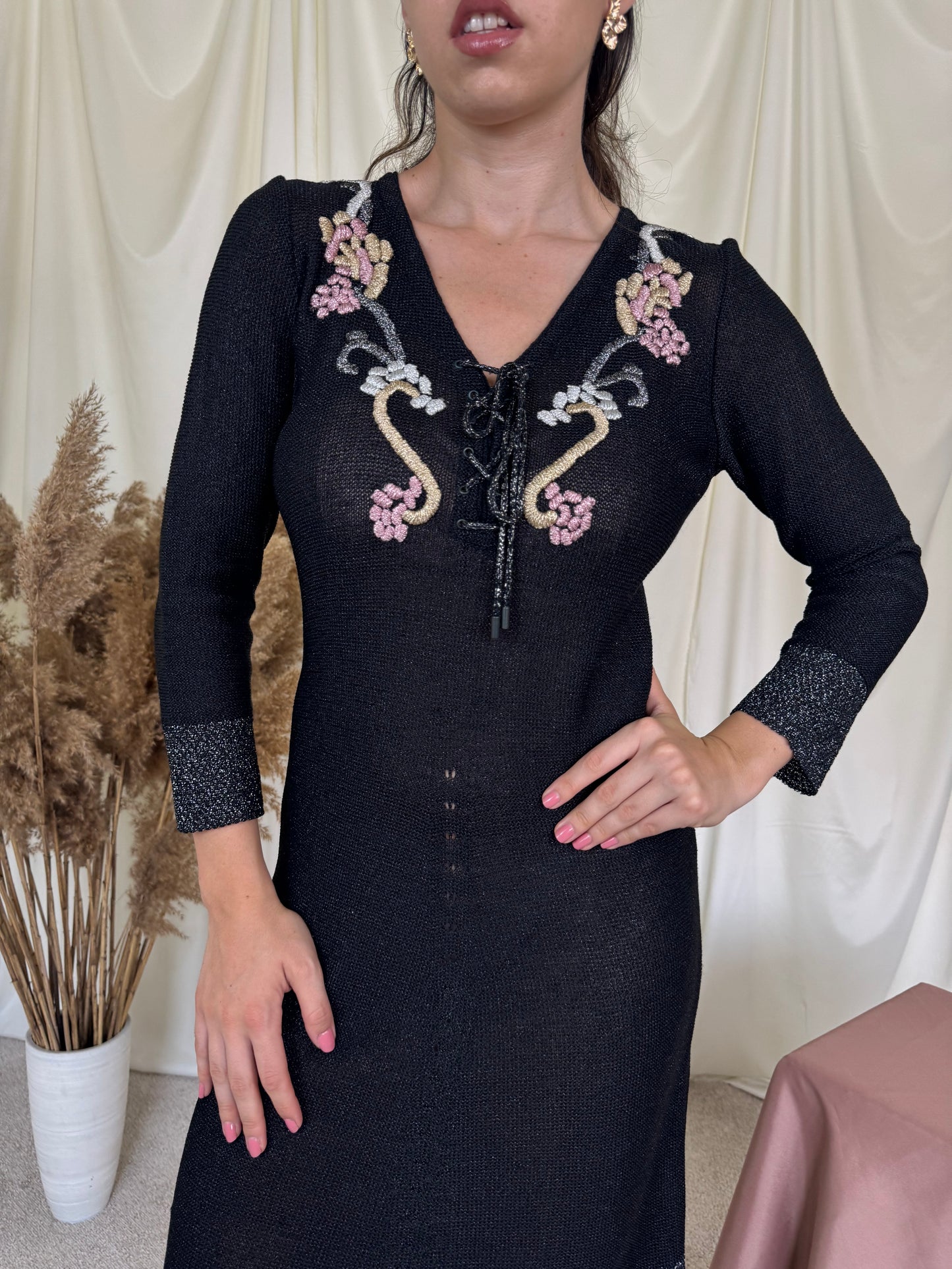 Rochie vintage MISSONI din croșet cu broderie superbă ( mărimea S-M)