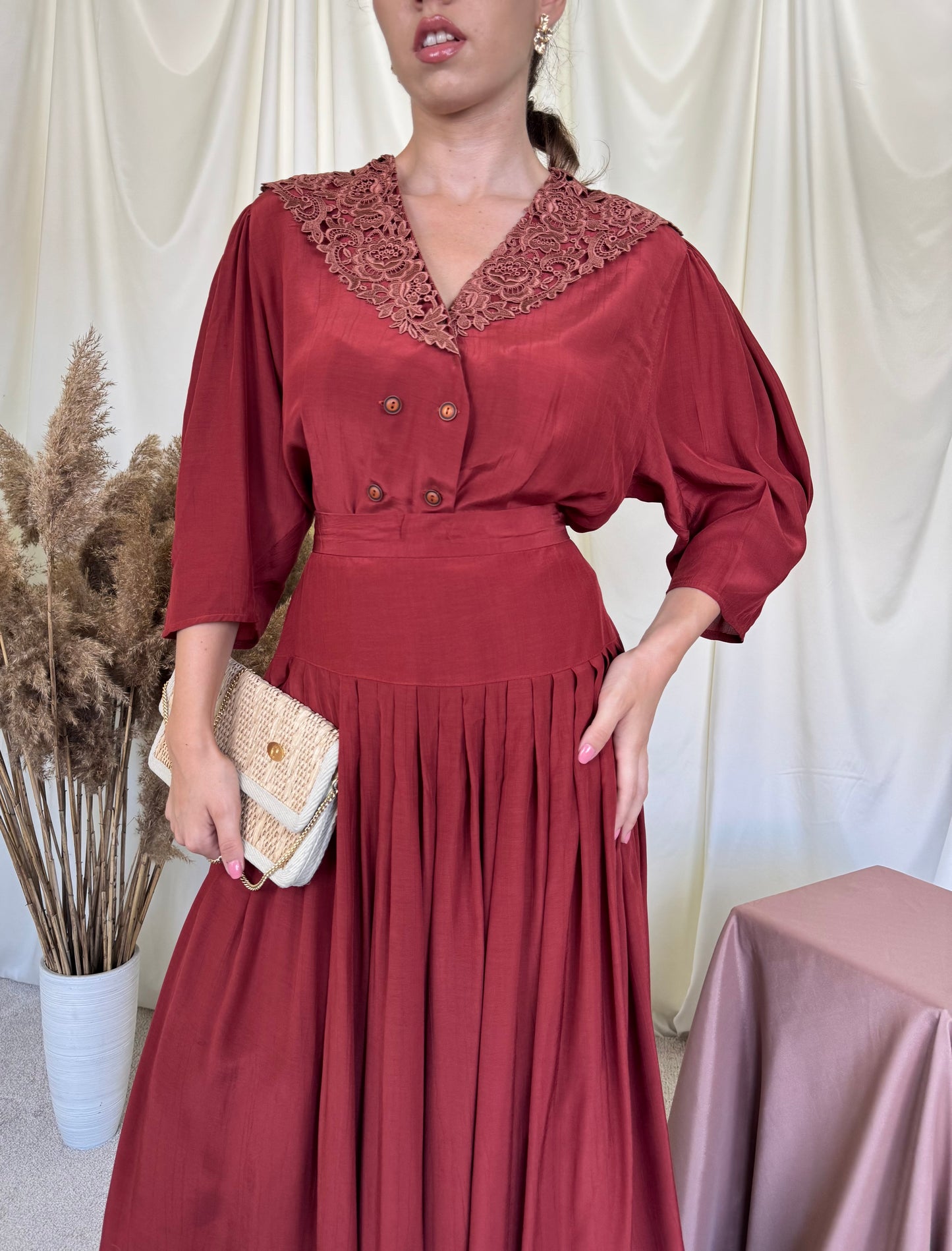 Set vintage din 2 piese cu guler din broderie superbă ( mărimea M/L)