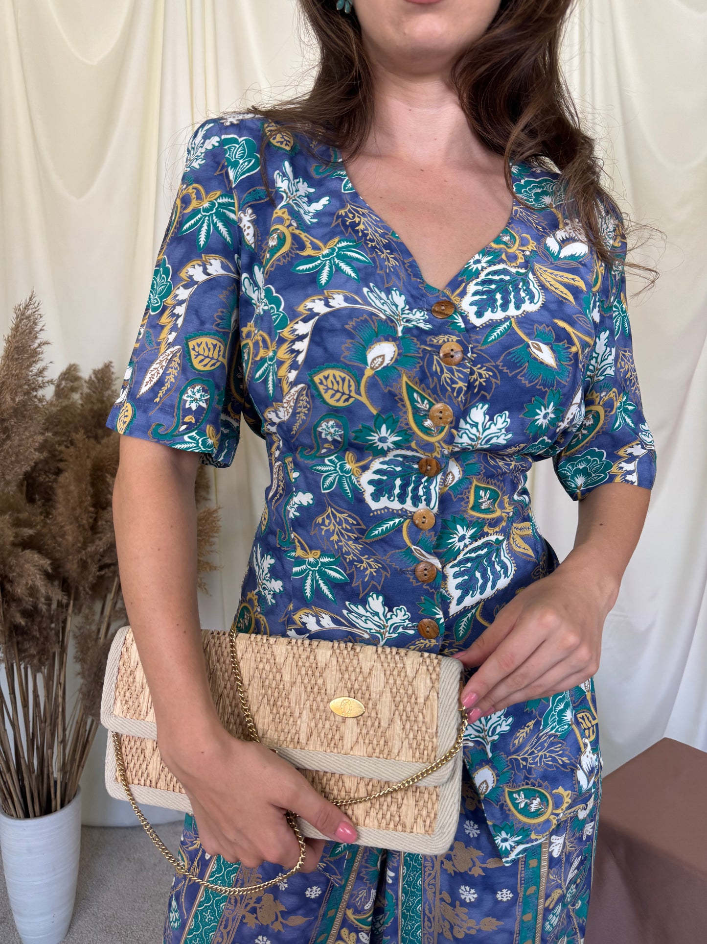 Set 2 piese Betty Barclay cu print, cămașă ajustabilă + pantalon lejer cu talie elastică ( mărimea M/L)