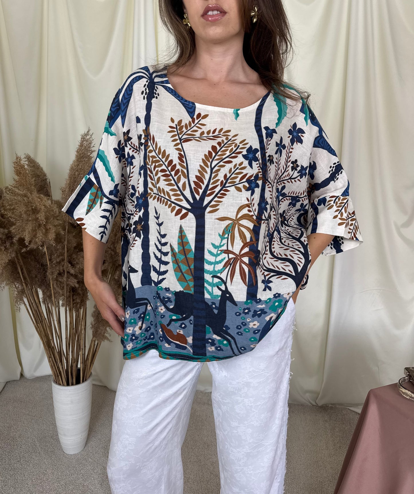 Tricou din 100% in cu print floral, fit oversized- lejer, mărime universală ( S-XXL)