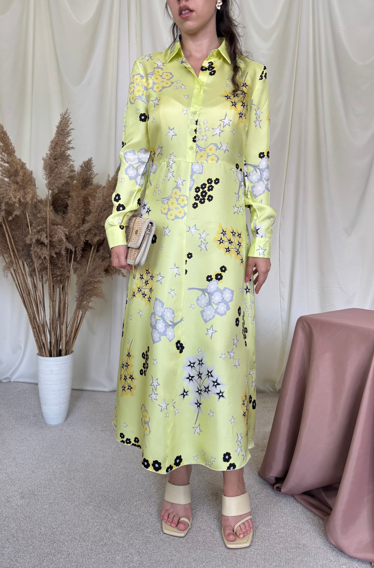 Rochie nouă Valentino din 100% mătase naturală cu print, talie marcata ( mărimea S)