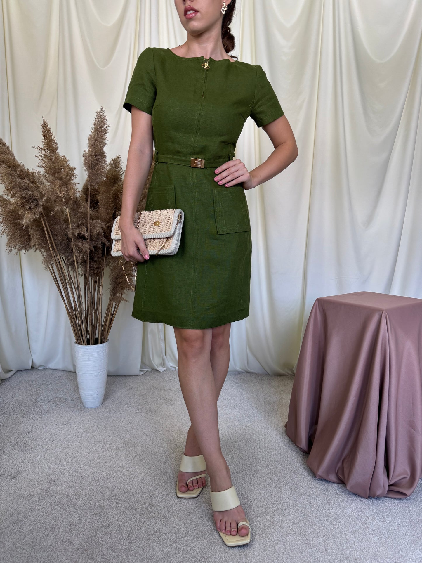 Rochie premium TORY BURCH din 100% in cu talie marcata și centura pentru ajustare(Mărimea XS/S )