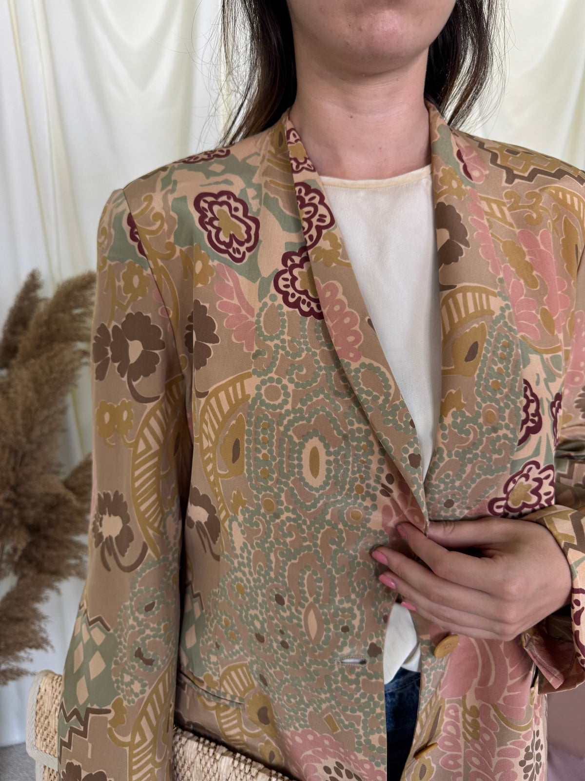 Sacou vintage & luxury ARMANI din 100% mătase naturală calitativă cu print superb( mărimea M)